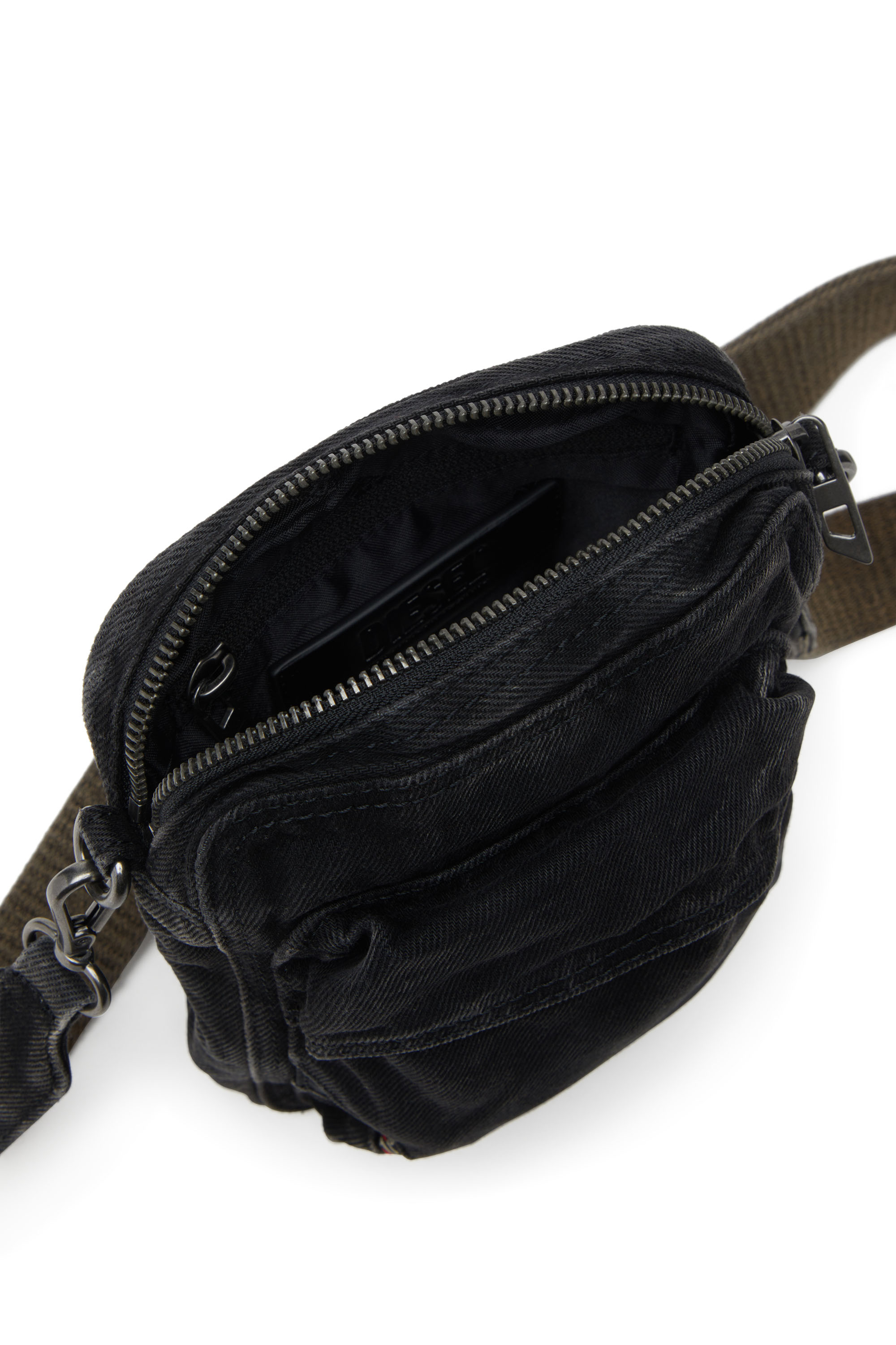 Diesel - MULTI-PKTS CROSSBODY X, Male's Crossbody bag in washed denim in Black - 5