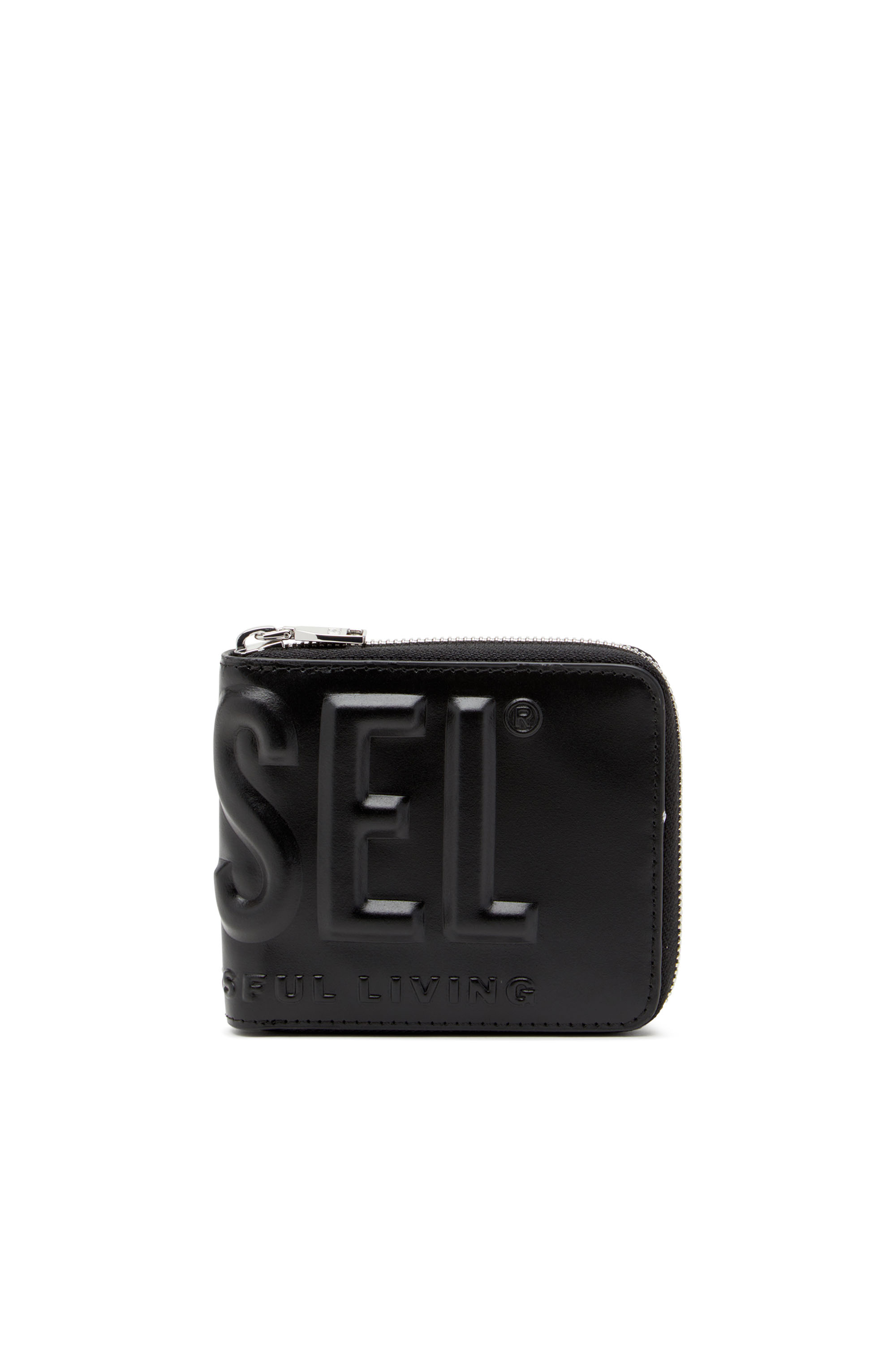 Diesel - DSL 3D- BI FOLD COIN ZIP XS, Portefeuille zippé en cuir avec logo embossé Homme in Noir - 1