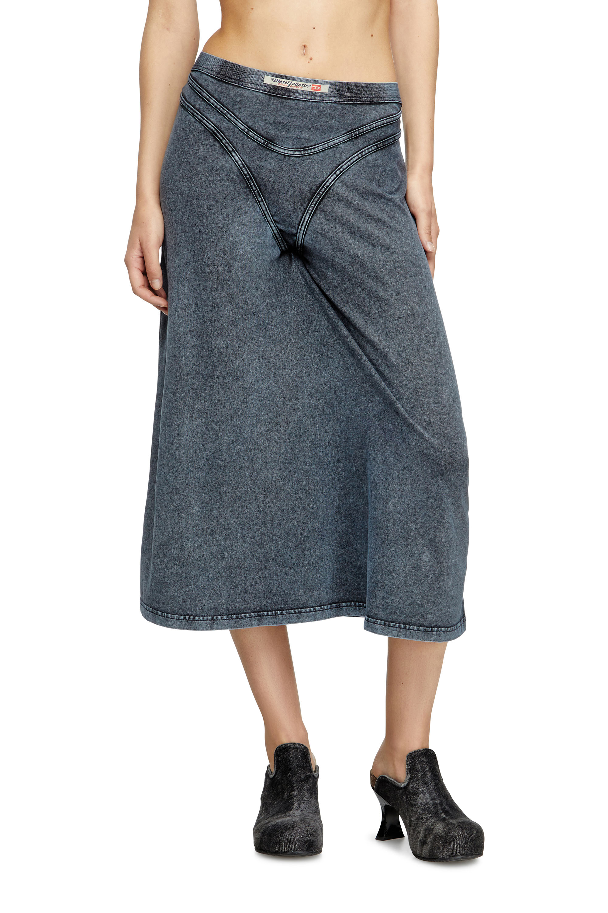 Diesel - O-ALLINE, Female's Midi skirt in denim-look jersey in Dark Blue - 1