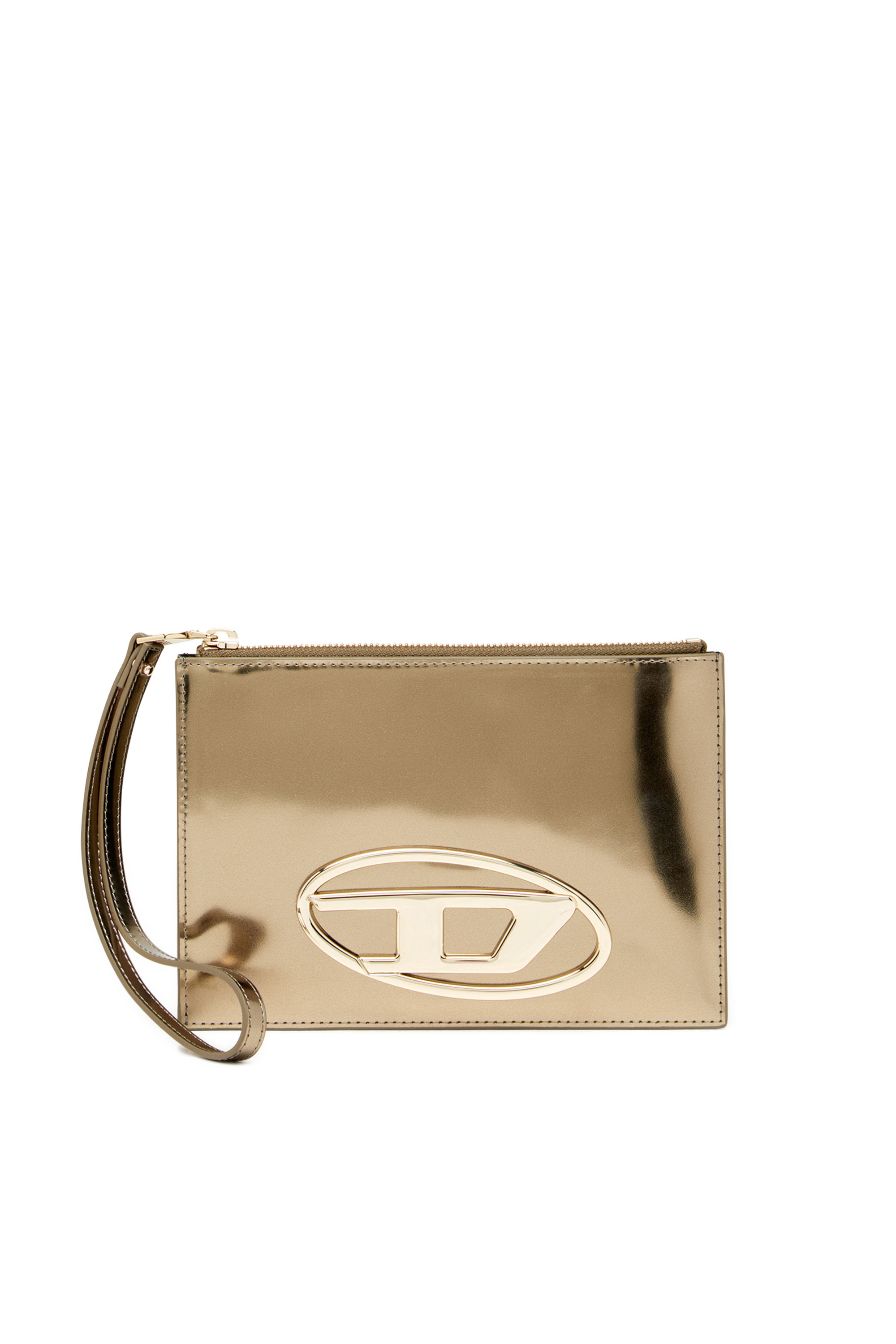 Diesel - 1DR POUCH III, Unisex's Zipped pouch in mirror leather in Bronze - 1