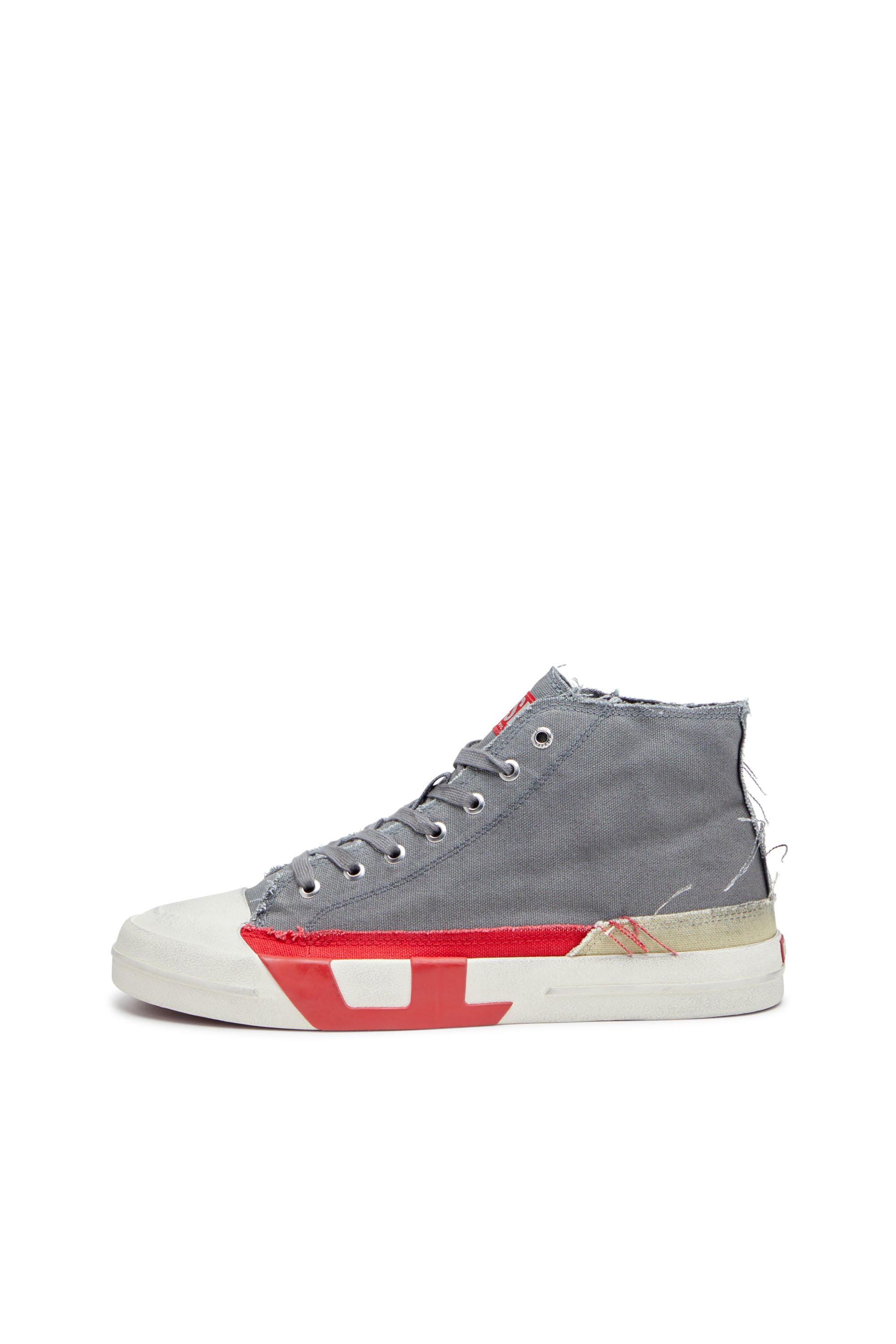 Diesel - S-D-VERSE MID, Male's Dirty-effect high-top canvas sneakers in Grey/Red - 7