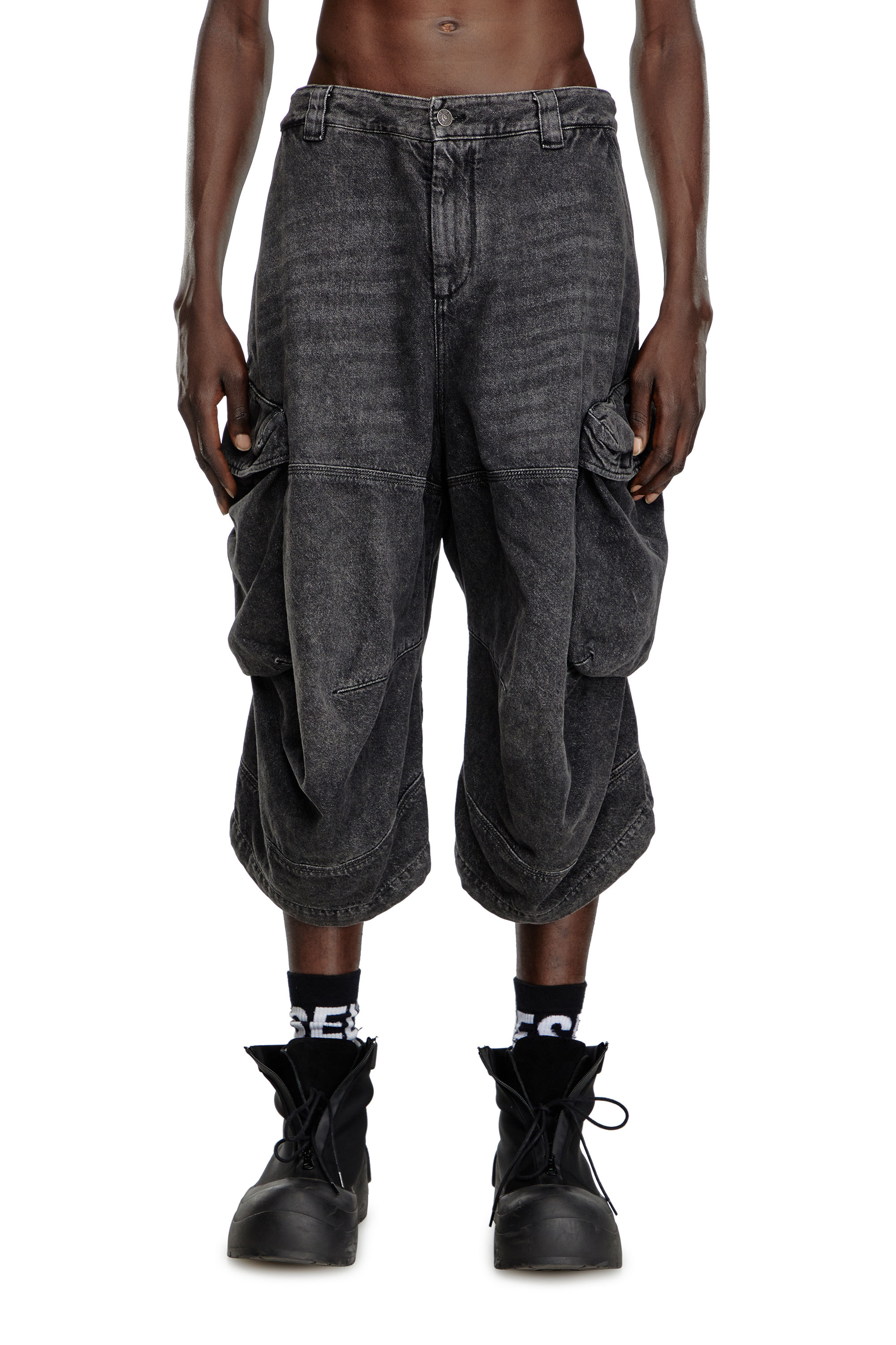 Diesel - D-ARNE-SHORT-S, Male's Long shorts in denim with cargo pockets in Black - 1