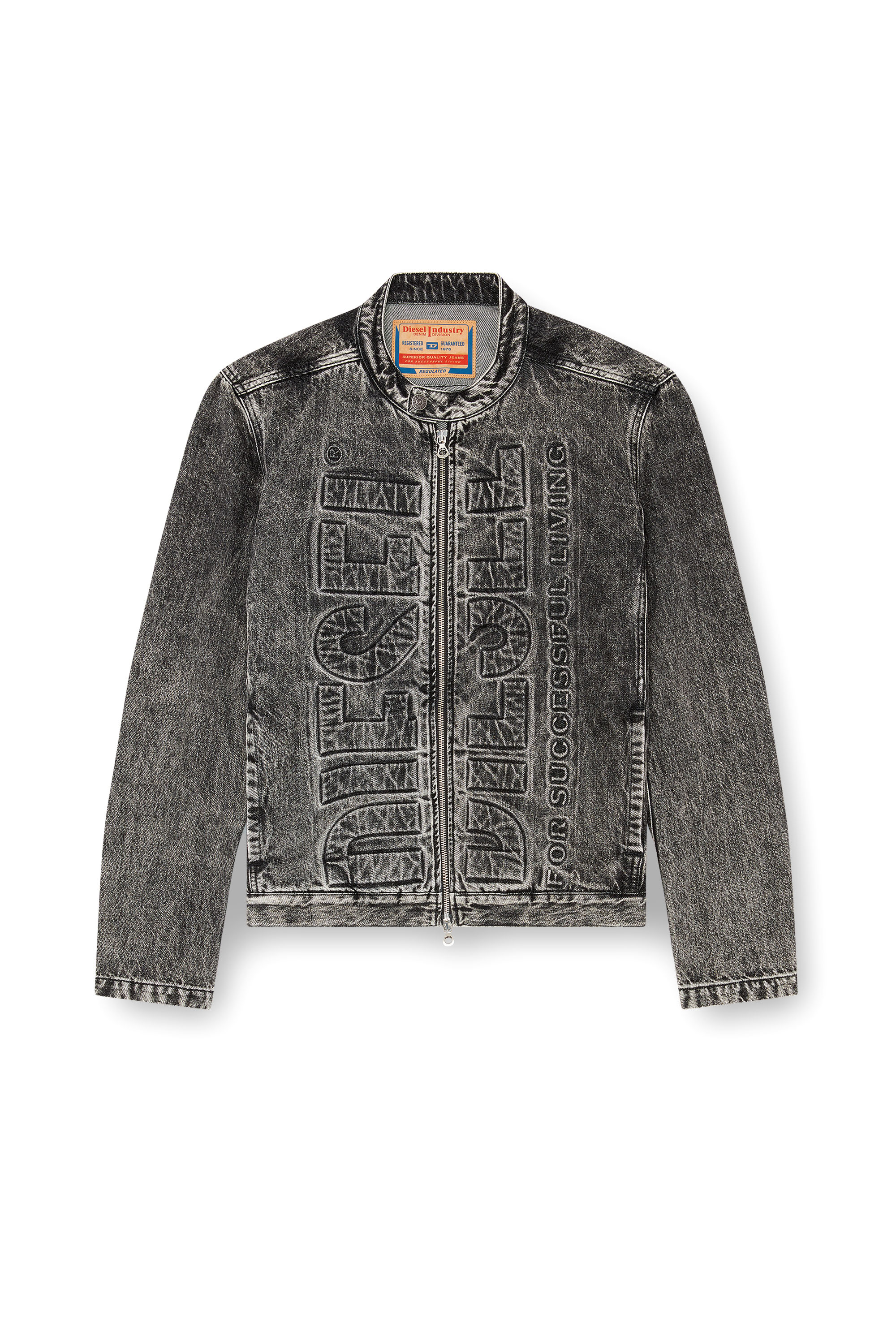 Diesel - D-GLORY-S1, Male's Denim moto jacket with embossed logo in Black - 5