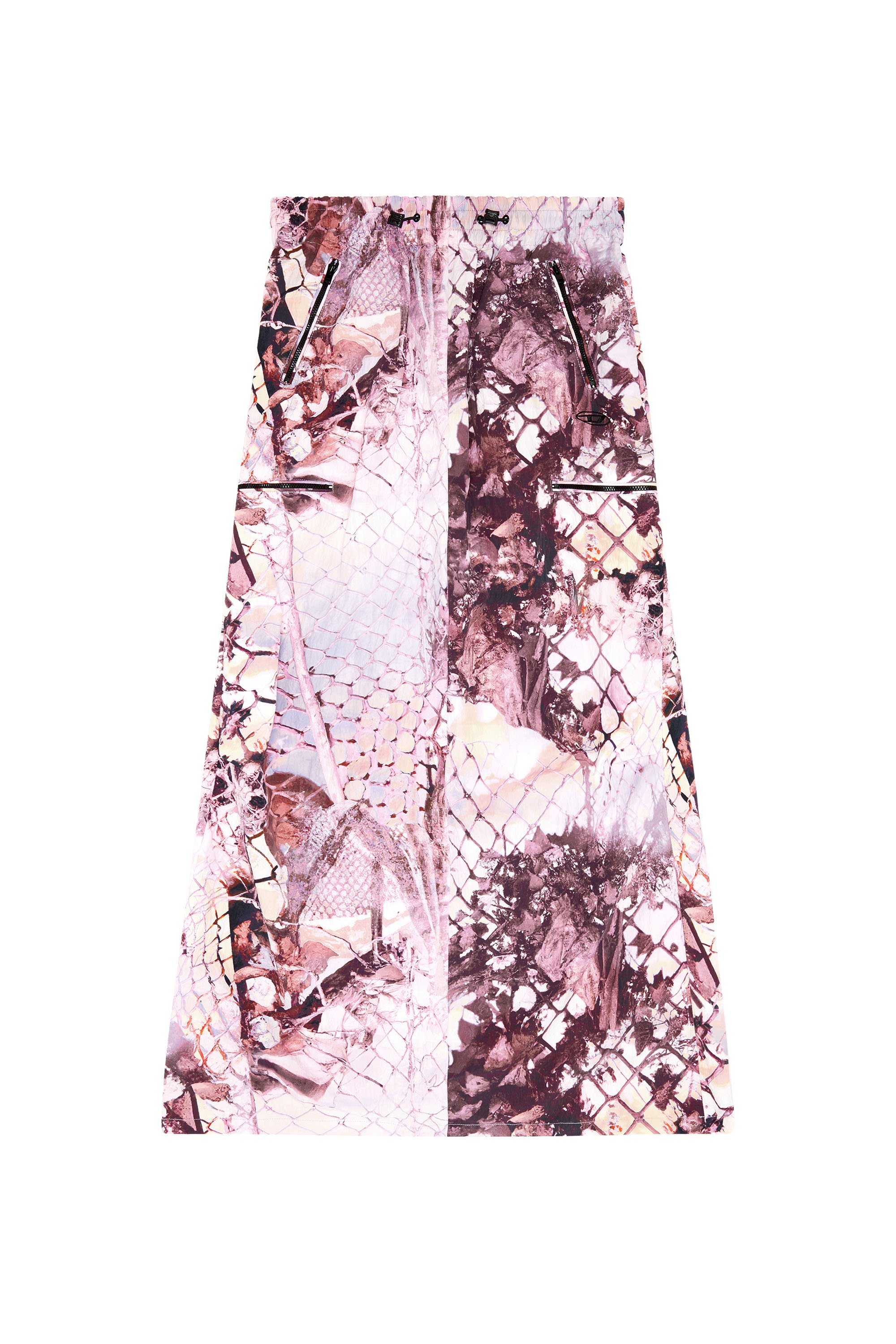 Diesel - O-DIAMY-N1, Female Long skirt in printed crinkled nylon in Violet - Image 3