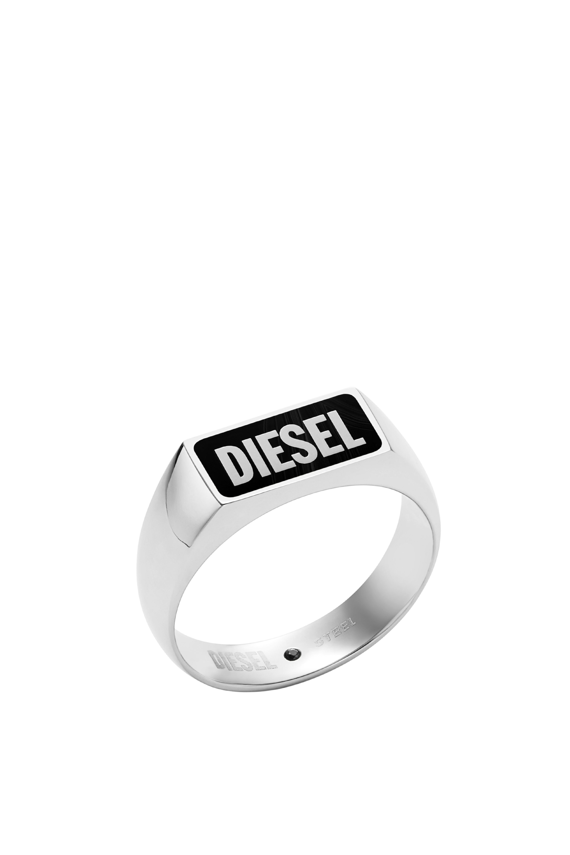 Diesel - DX1512, Male Black agate signet ring in Silver - Image 1