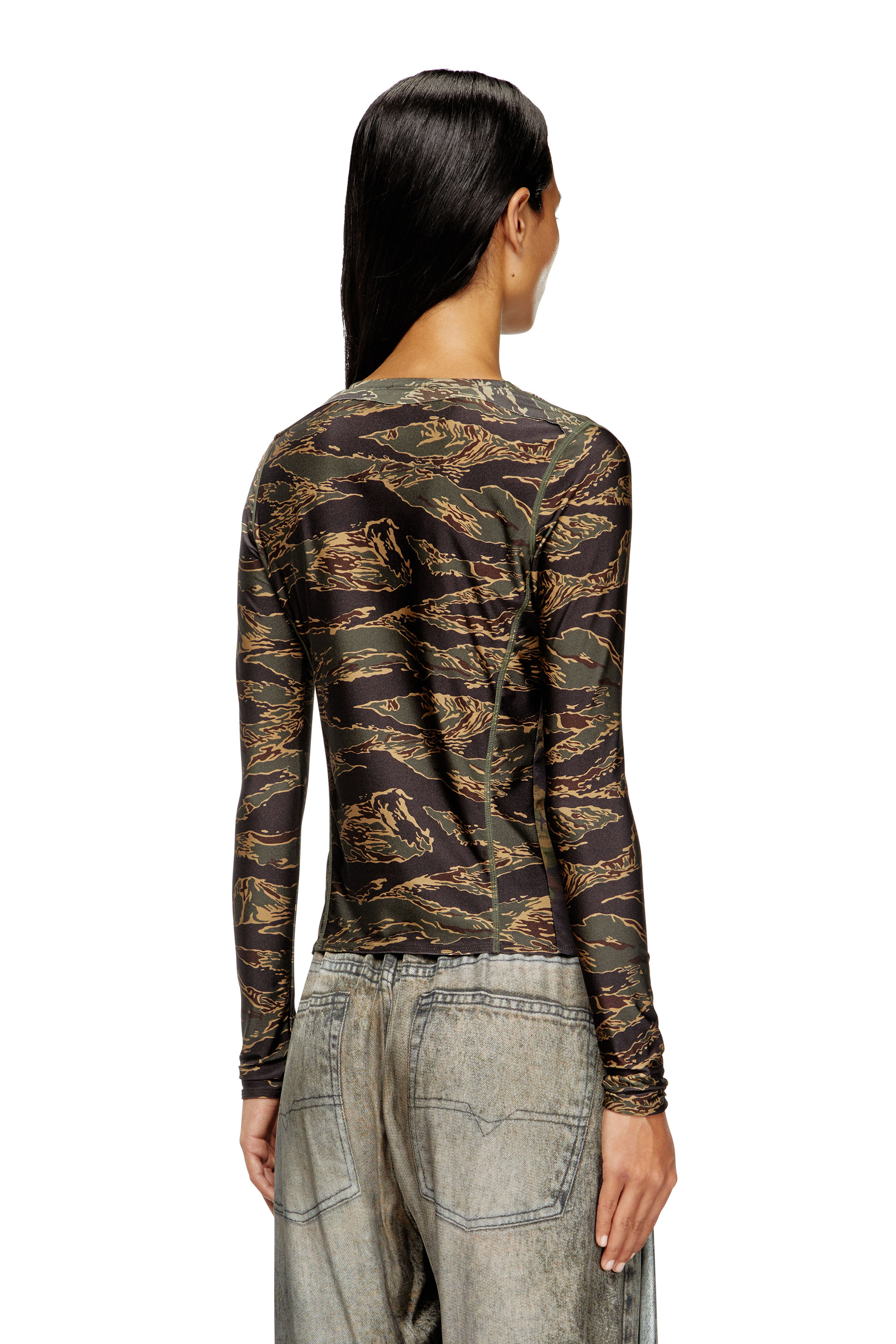 Diesel - T-AFRY, Female's Tie cardigan with mixed camo prints in Military Green - 3