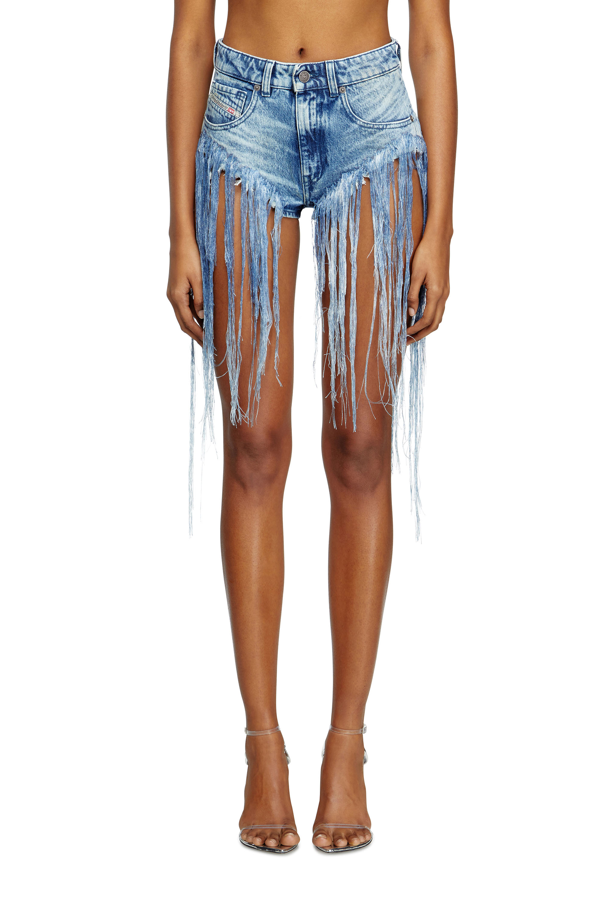 Diesel - DE-JIZZ-FSG, Female's Shorts in distressed fringed denim in Medium Blue - 1