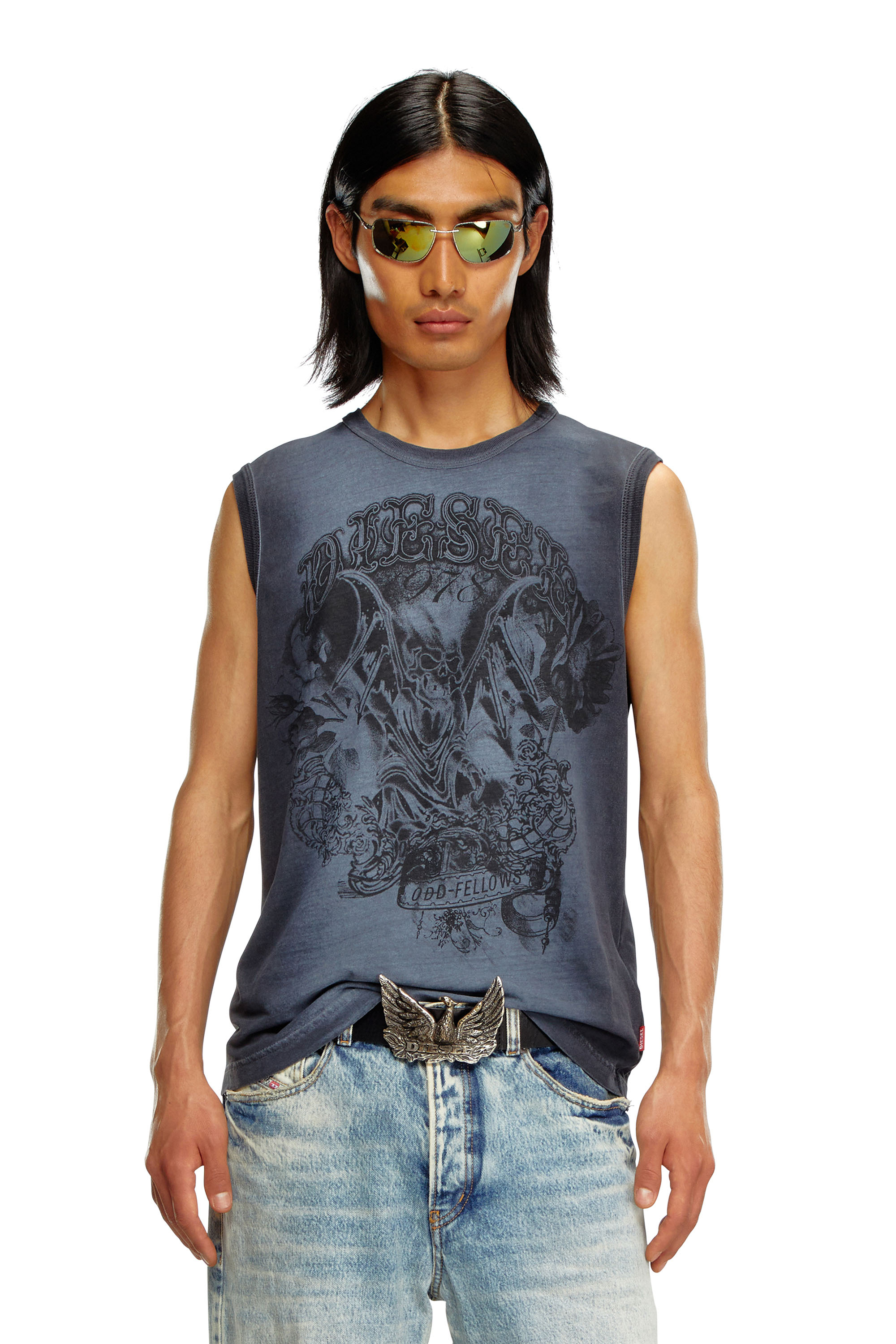 Diesel - T-BISCO-Q1, Male's Faded tank top with graphic print in Dark Blue - 1