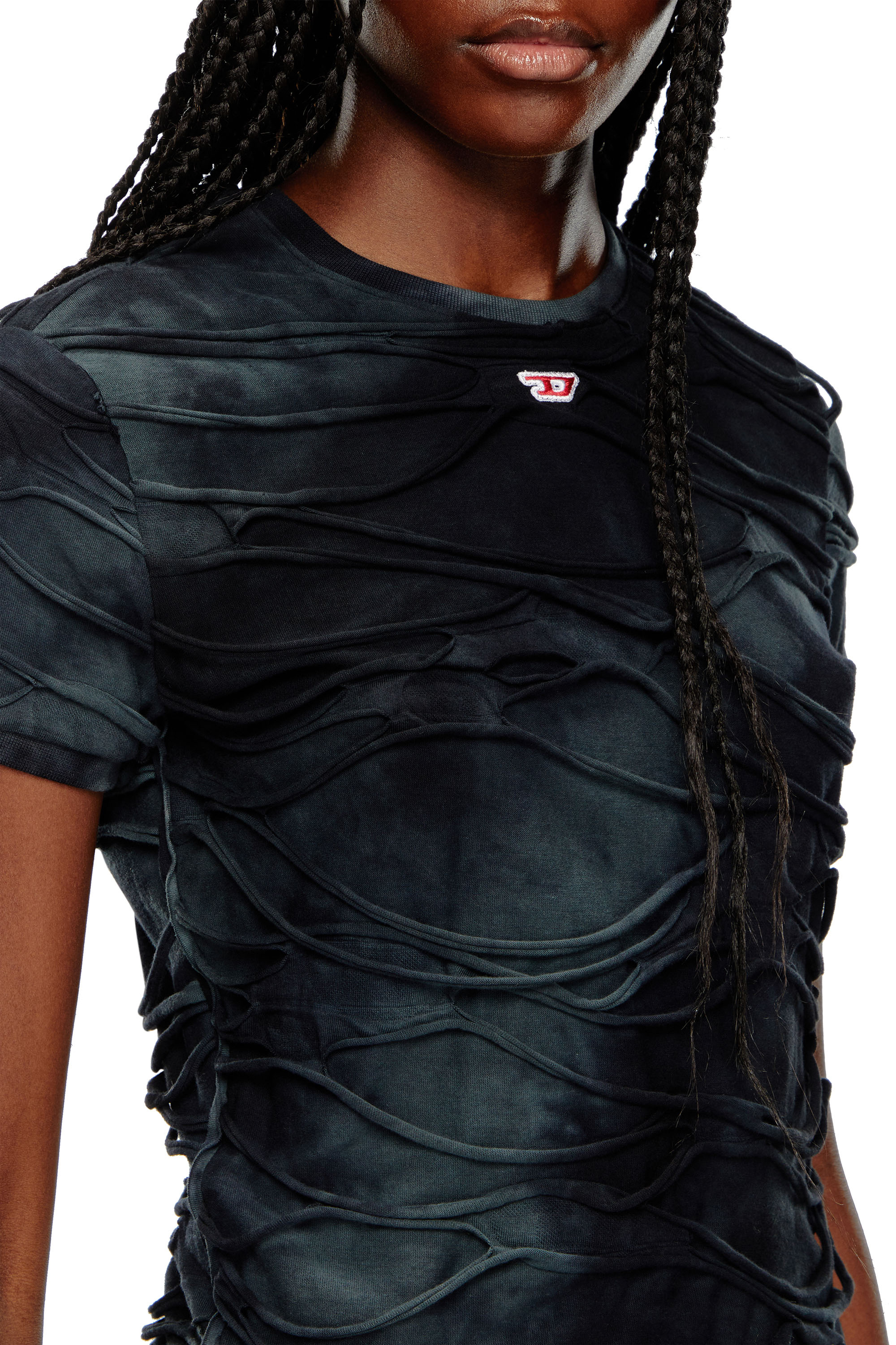 Diesel - T-UNCUTIE-LONG-P1, Female's T-shirt with floating strands in Black - 4