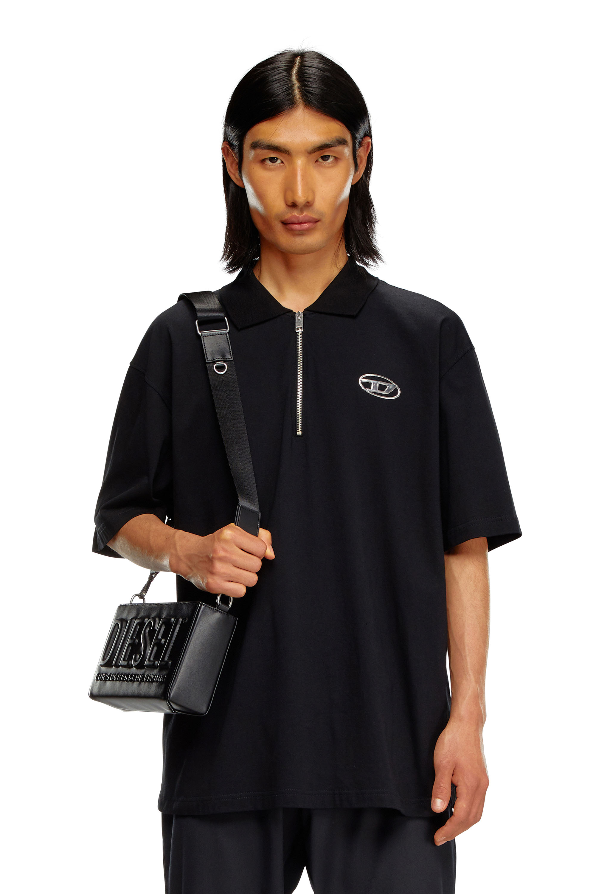 Diesel - T-VOR-OD, Male's Polo shirt with half zip in Black - 1