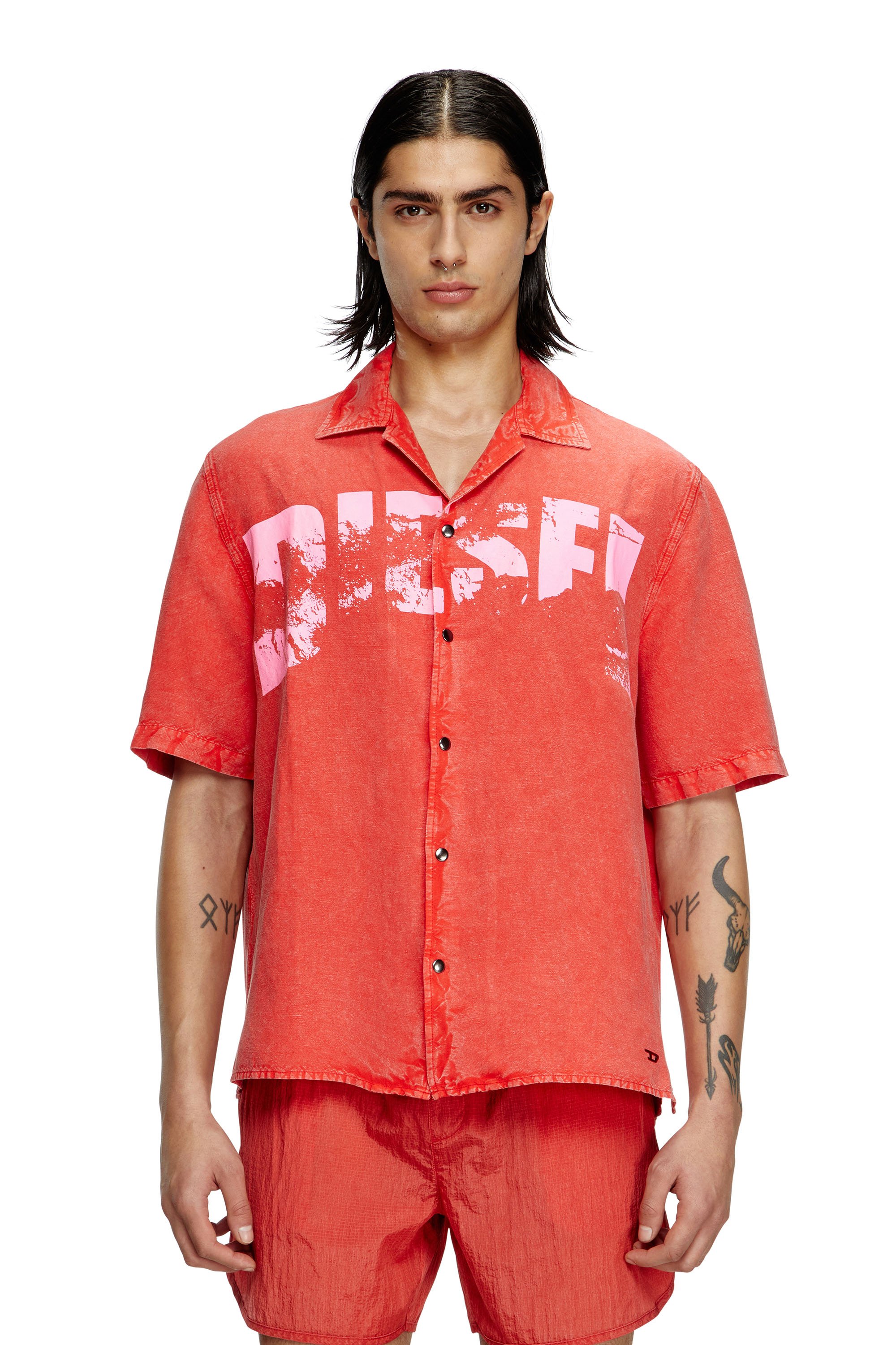 Diesel - CHARLES-D-POP, Male's Beach shirt in linen blend in Red - 1