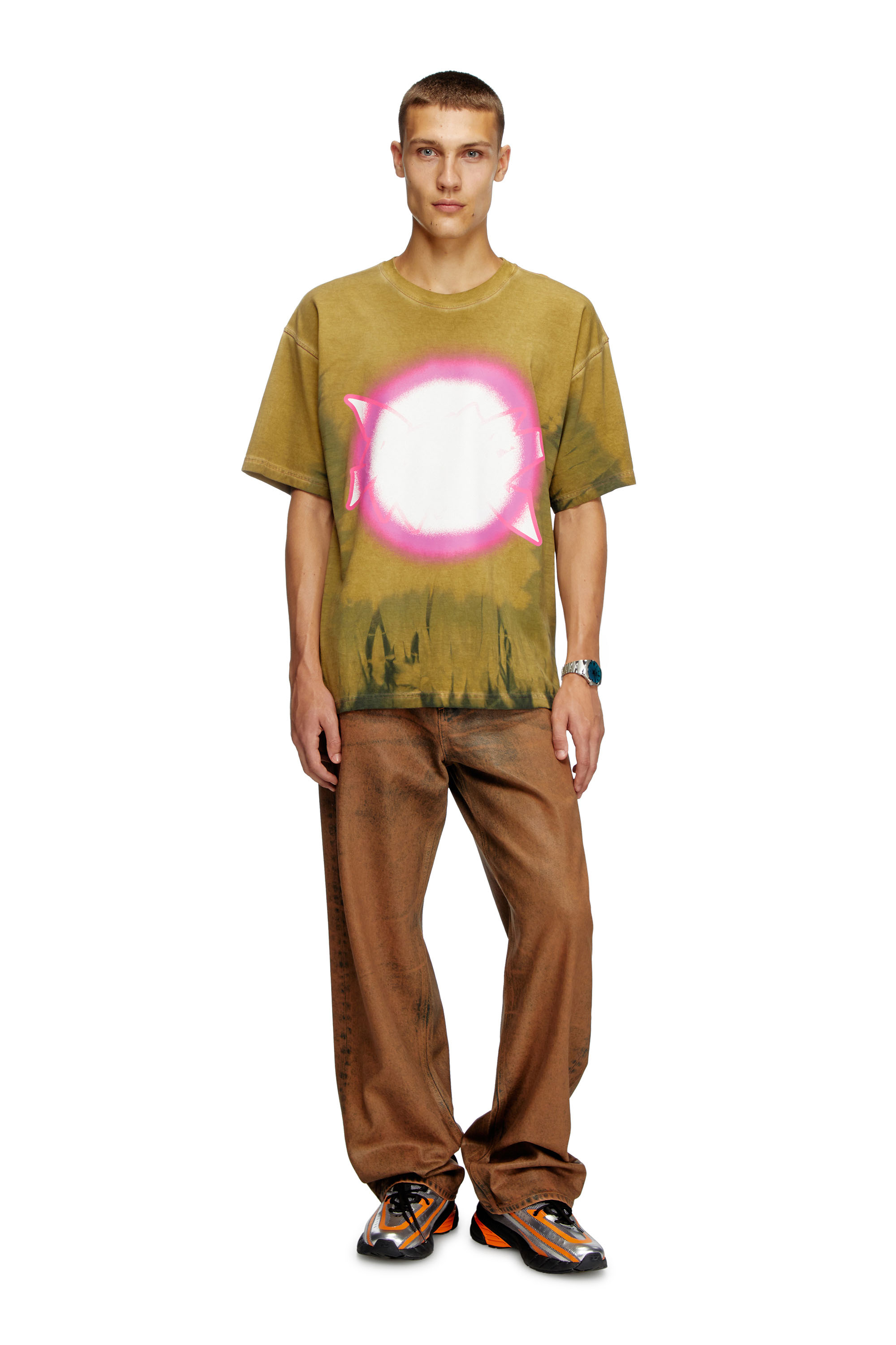 Diesel - T-BOXT-R24, Male's Tie-dye T-shirt with spotlight print in Light Brown - 2