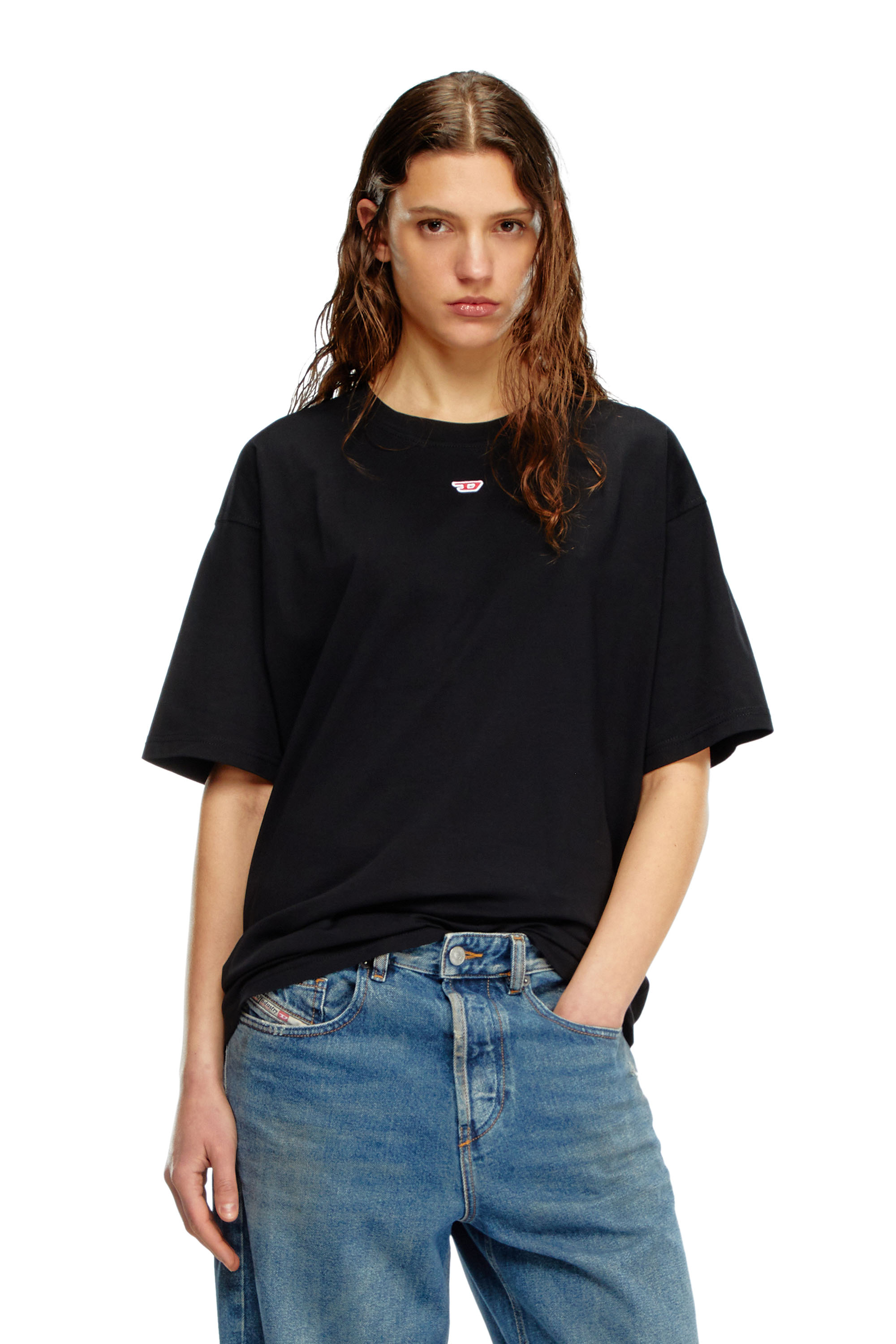 Diesel - T-BOXT-D, Unisex's T-shirt with embroidered D patch in Black - 1