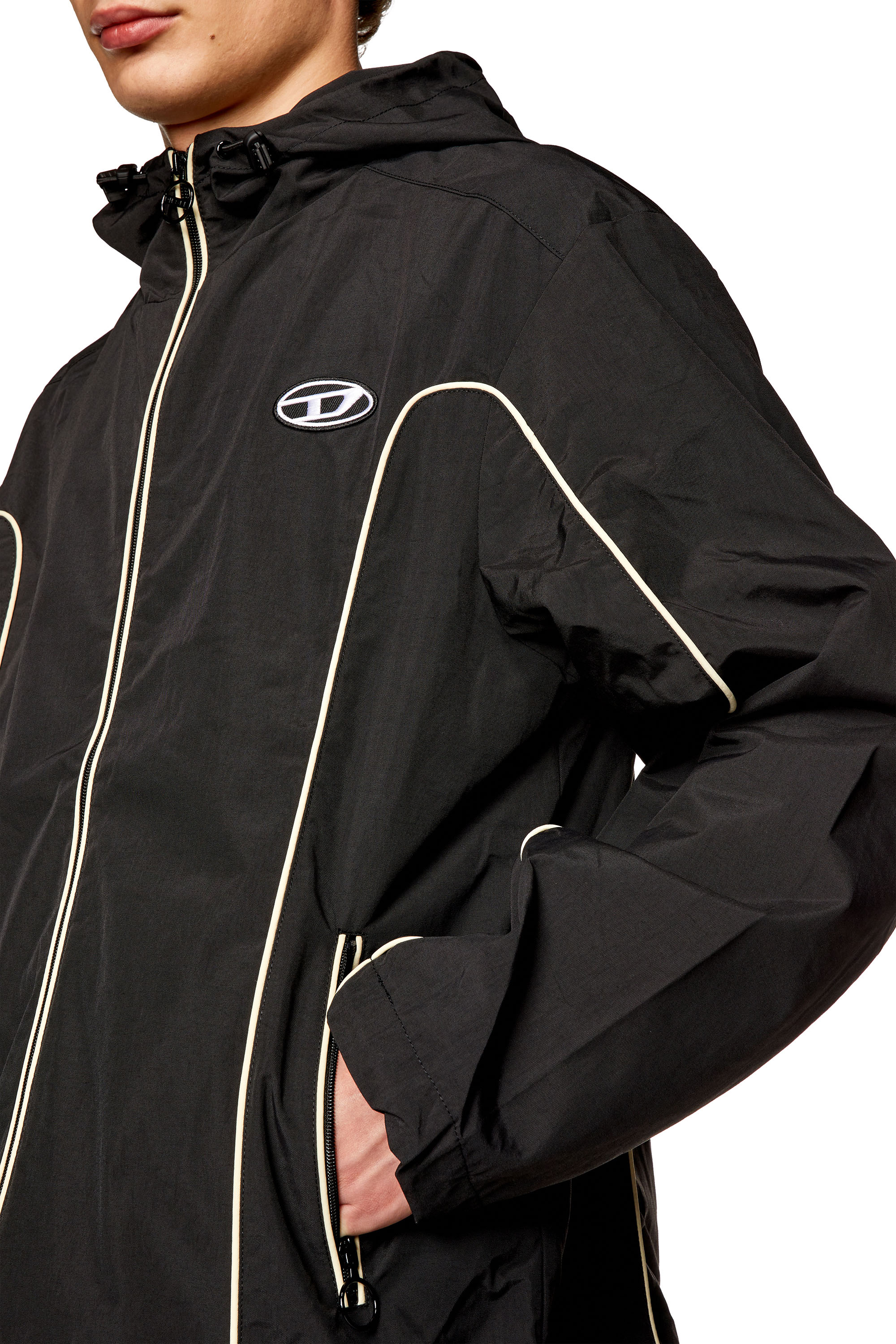 Diesel - J-HIVES, Male's Windbreaker with contrast piping in Black - 4