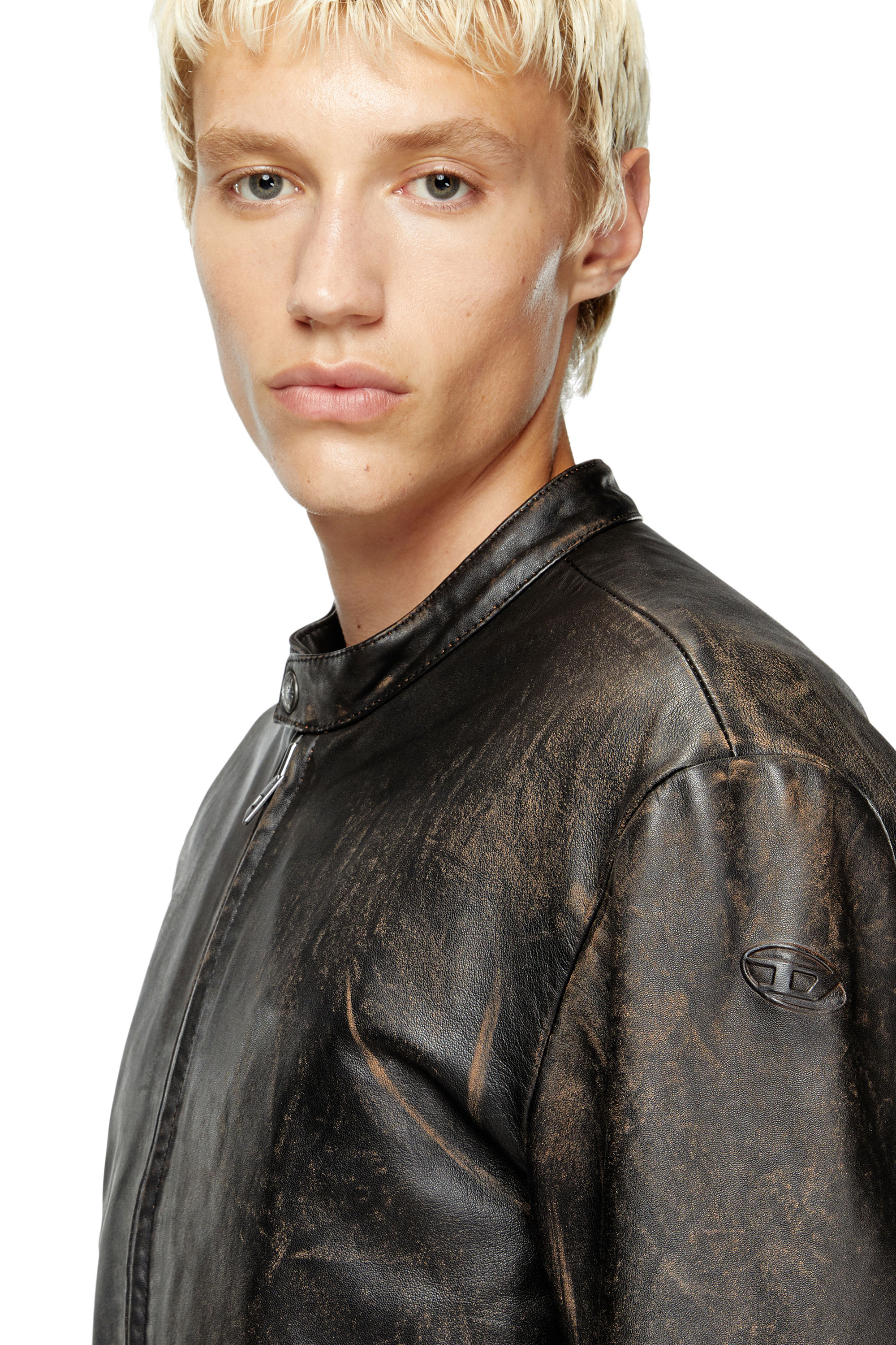 Diesel - L-AROSS, Veste de motard en cuir vieilli Homme in Marron - 4