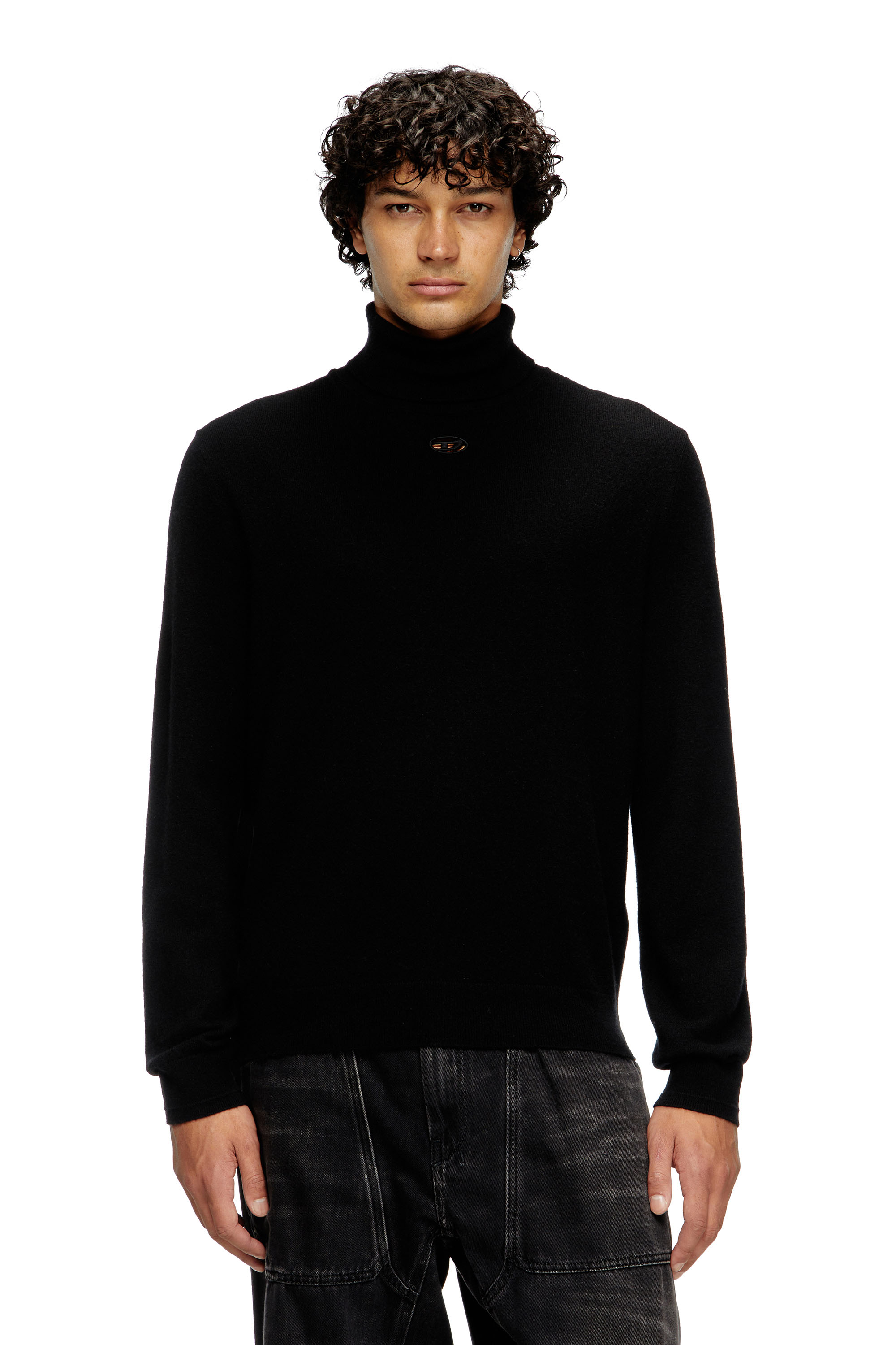 Diesel - K-VIERI-TN, Male's Turtleneck jumper in wool and cashmere in Black - 1