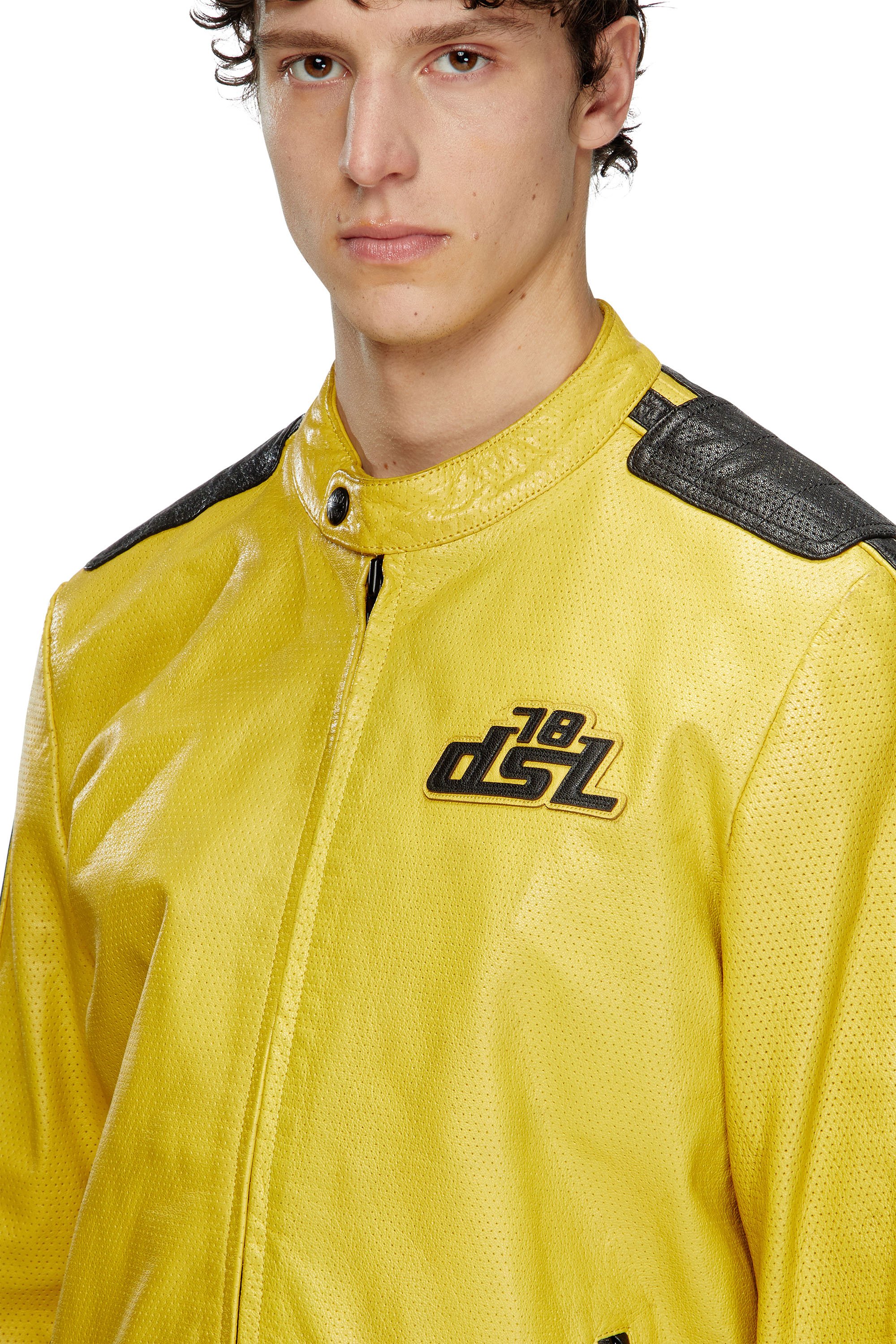 Diesel - L-POP, Veste de motard en cuir perforé Mixte in Jaune - 4