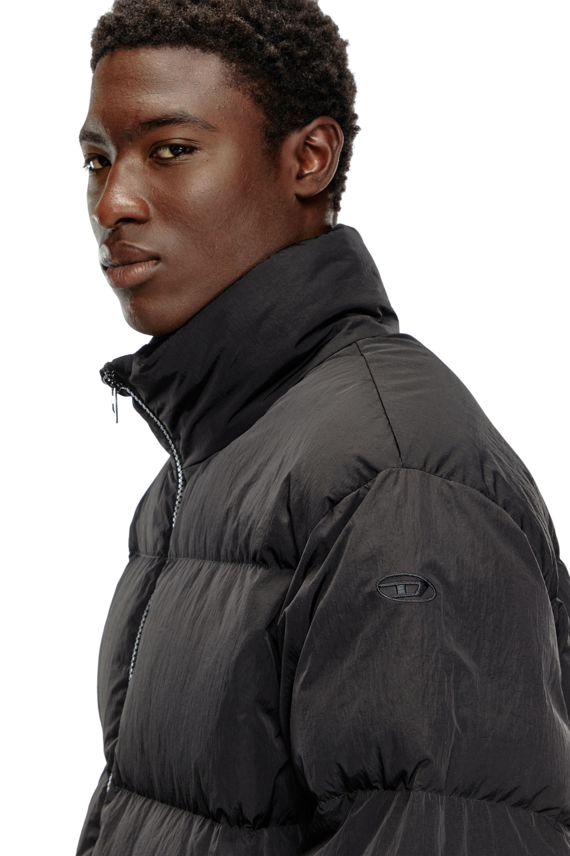 Diesel - W-RAVEEL-LONG, Male's Longline down jacket in crinkled nylon in Black - 3