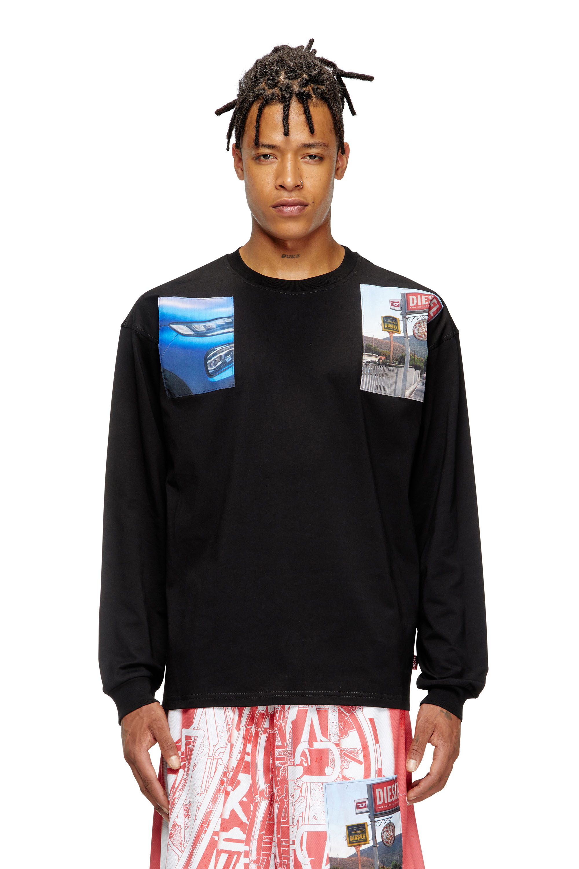 Diesel - T-BOXT-LS-T5, Male's Long-sleeve T-shirt with logo photo patches in Black - 1