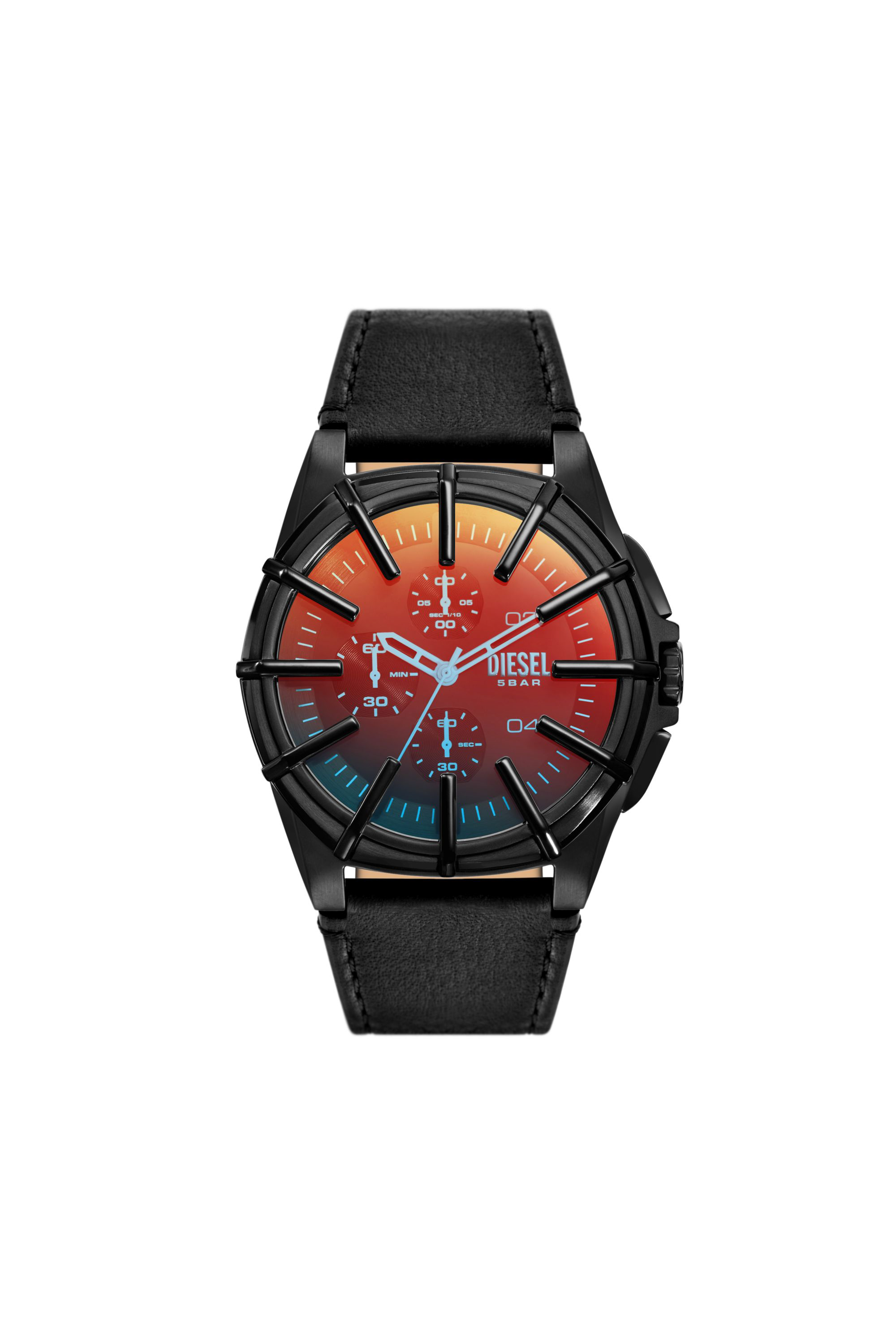 Diesel - DZ4658, Male Framed black leather watch in Black - Image 1