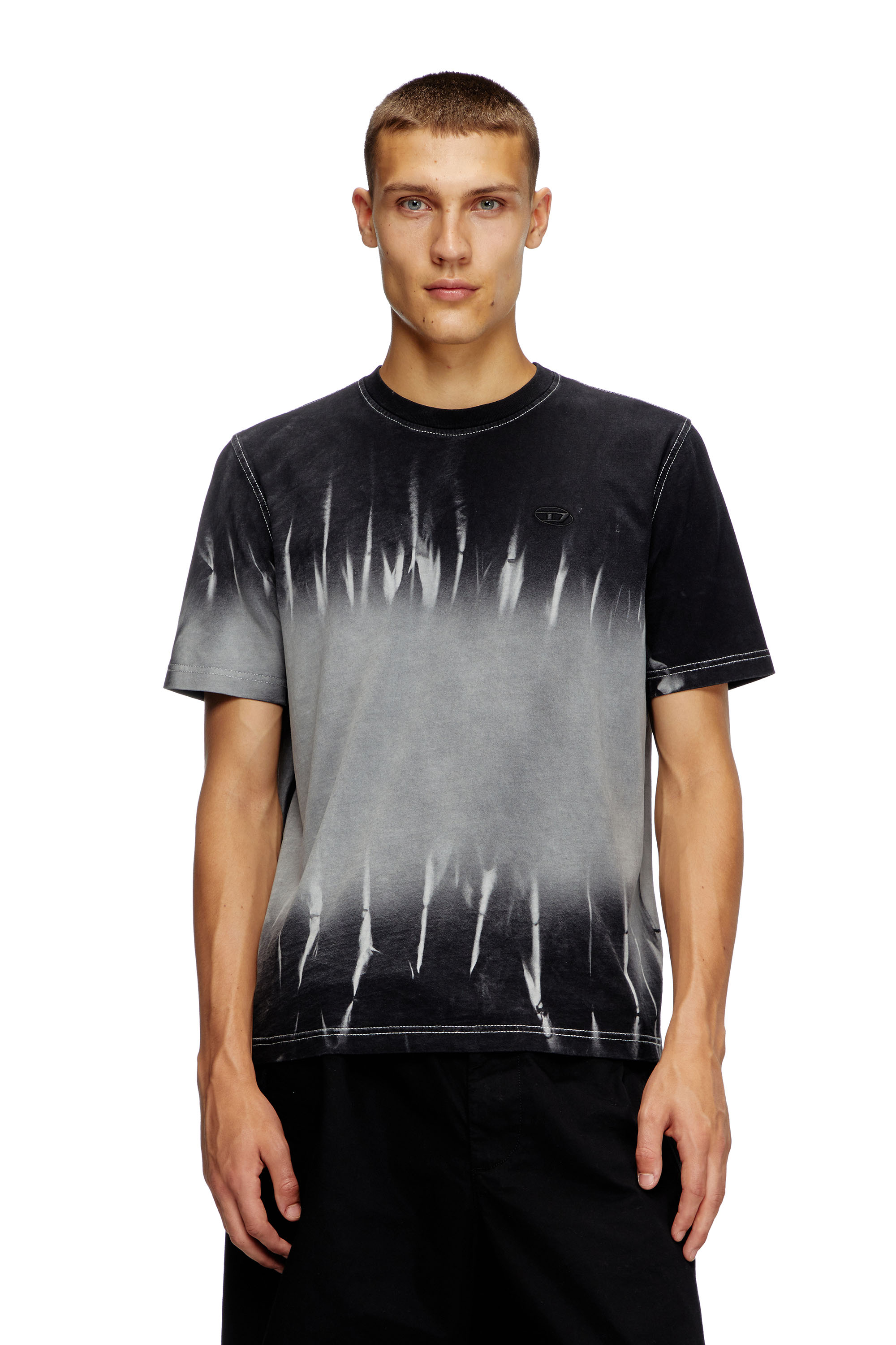 Diesel - T-ADJUST-R21, Male's Tie-dye T-shirt with logo embroidery in Black - 1