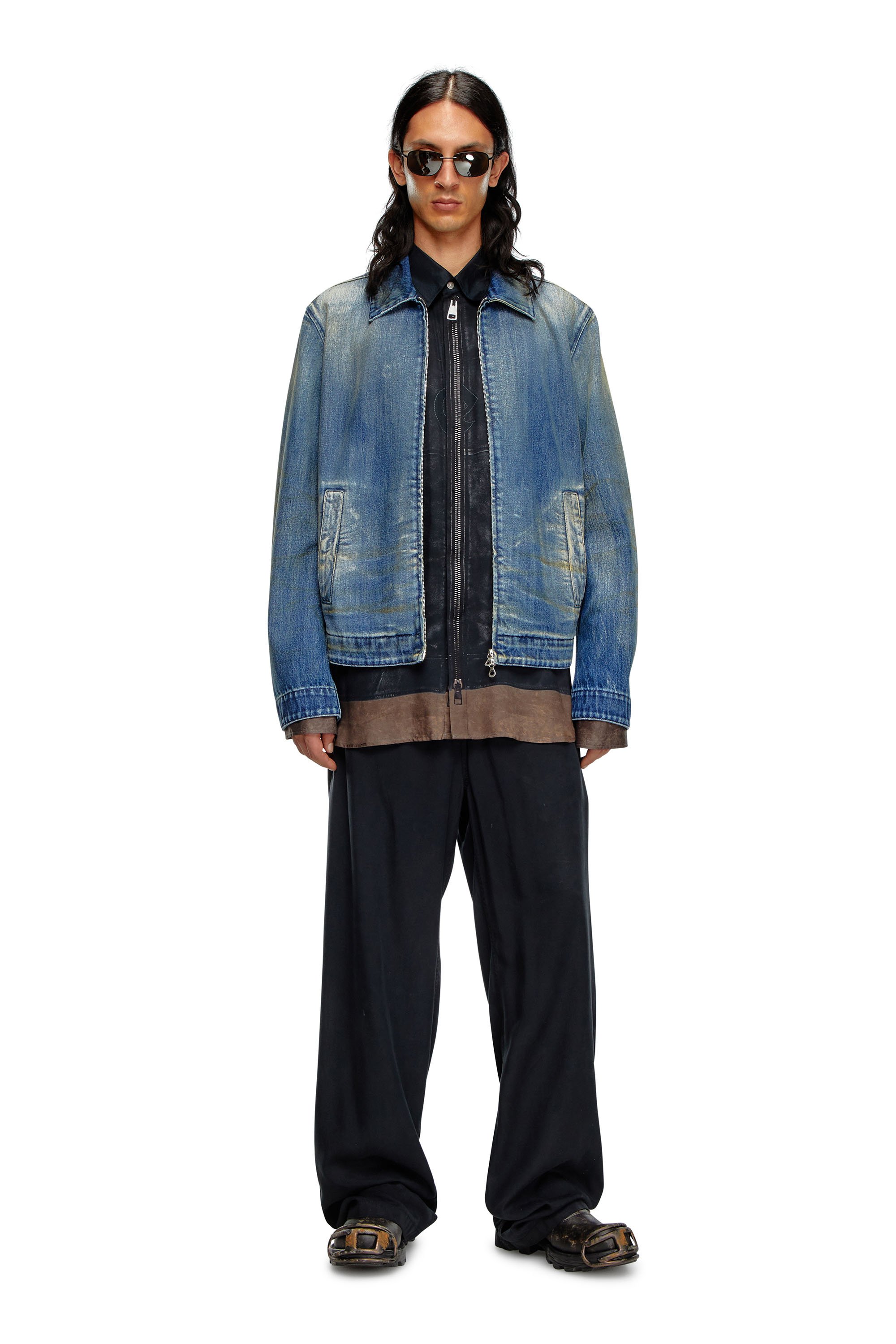 Diesel - D-ROHE, Male Denim blouson jacket with dirt wash in Blue - Image 2