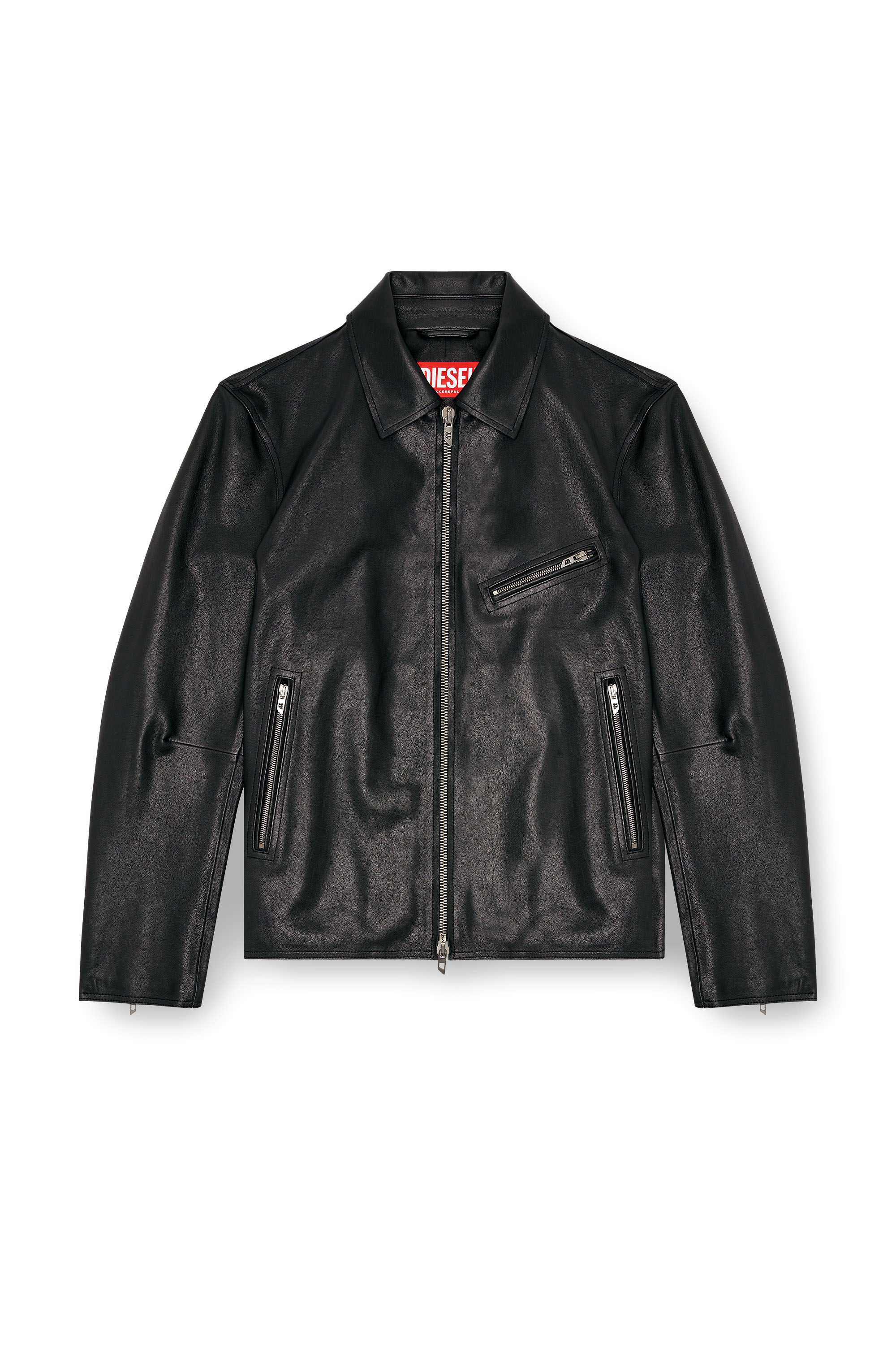 Diesel - L-KORN-A, Male's Leather jacket with embossed Oval D in Black - 5