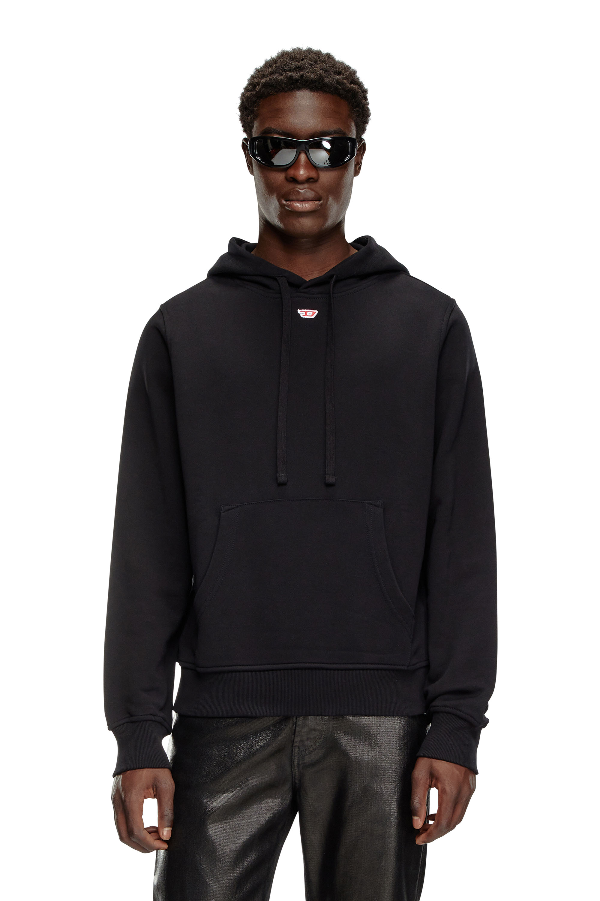 Diesel - S-GINN-HOOD-D, Male Cotton hoodie with mini D patch in Black - Image 1