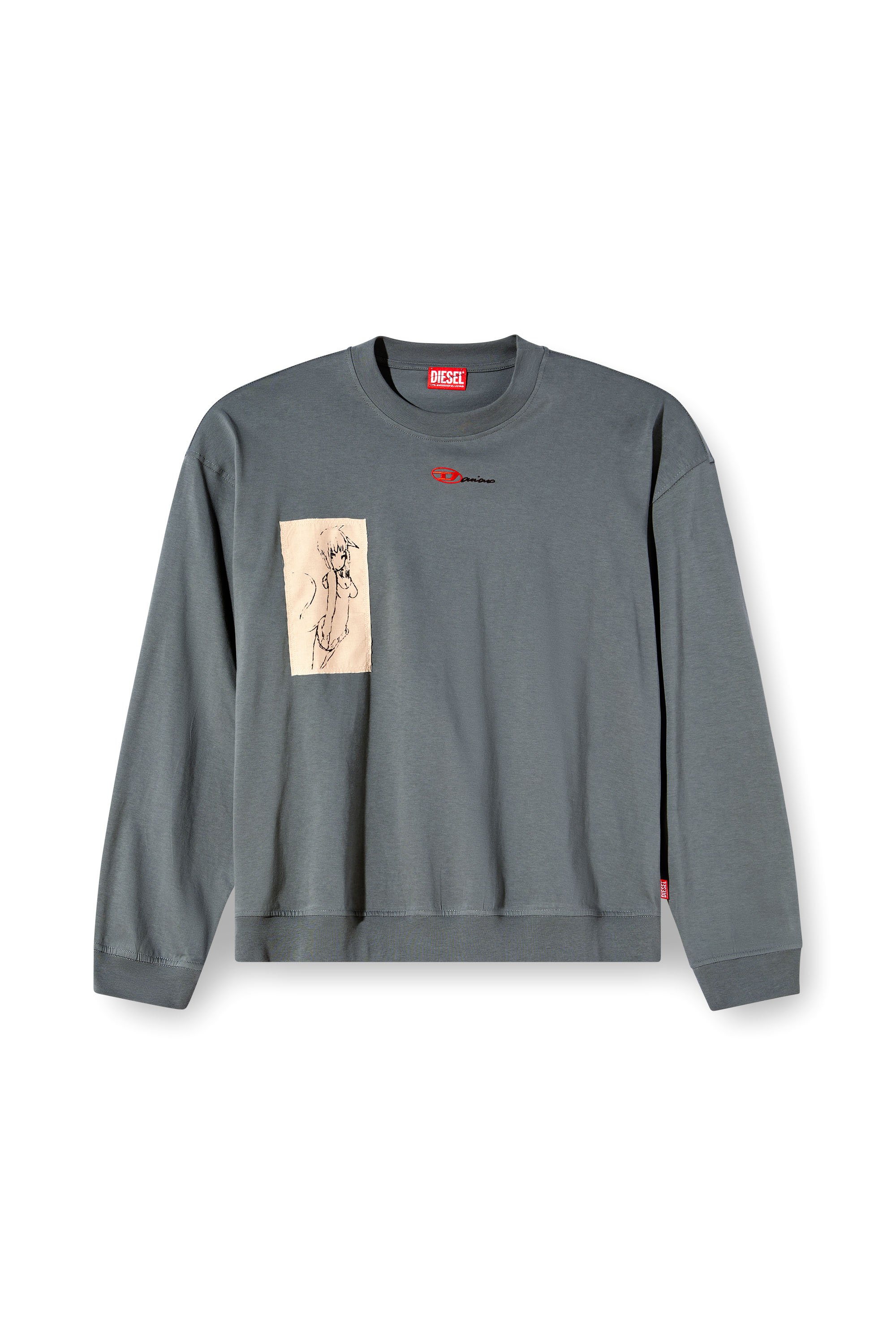 Diesel - S-BOXT-LS-1P-DD, T-shirt à manches longues avec empiècements tatouage Mixte in Gris - 6