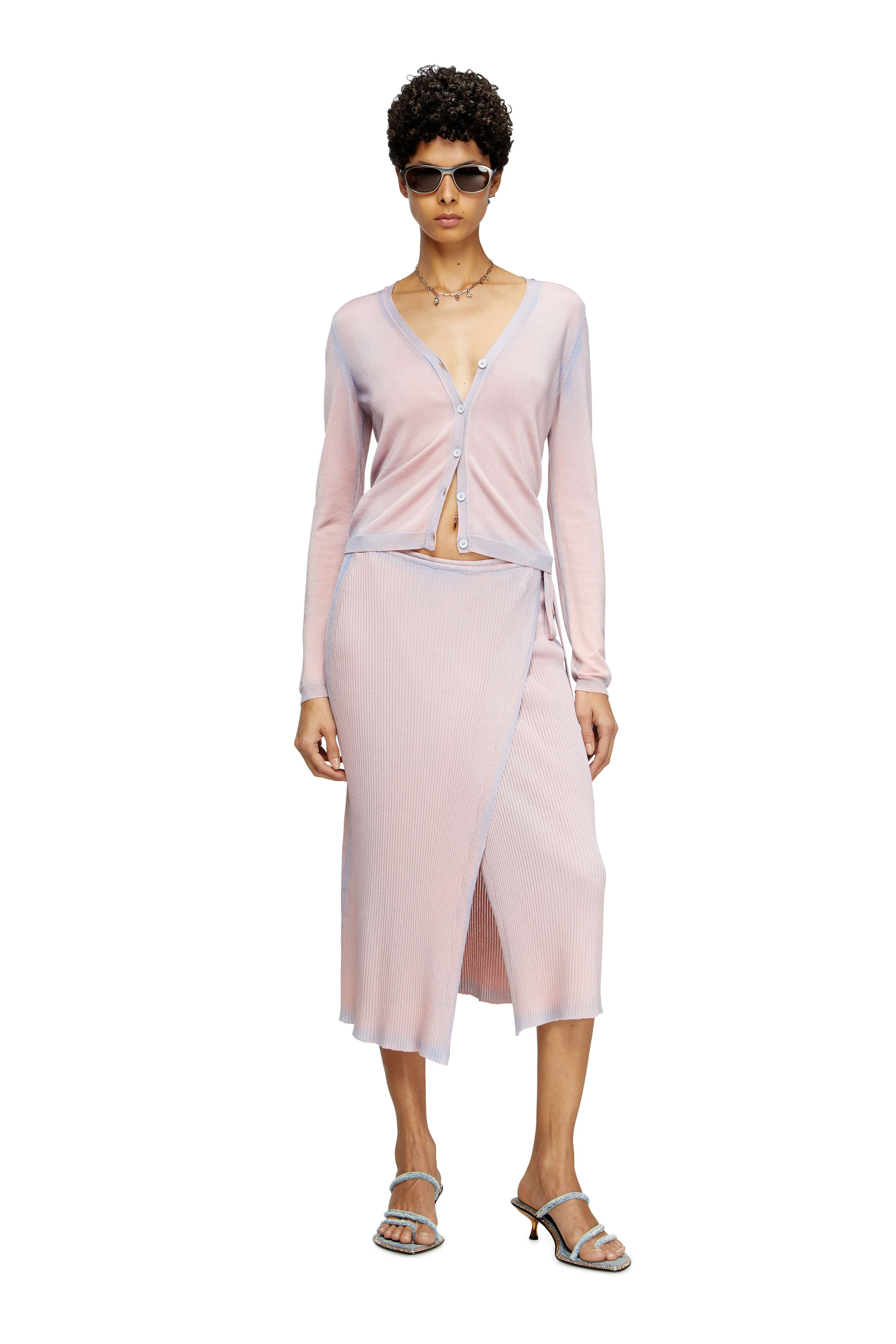Diesel - M-VIGO, Jupe portefeuille en maille côtelée à double teinture Femme in Rose - 2