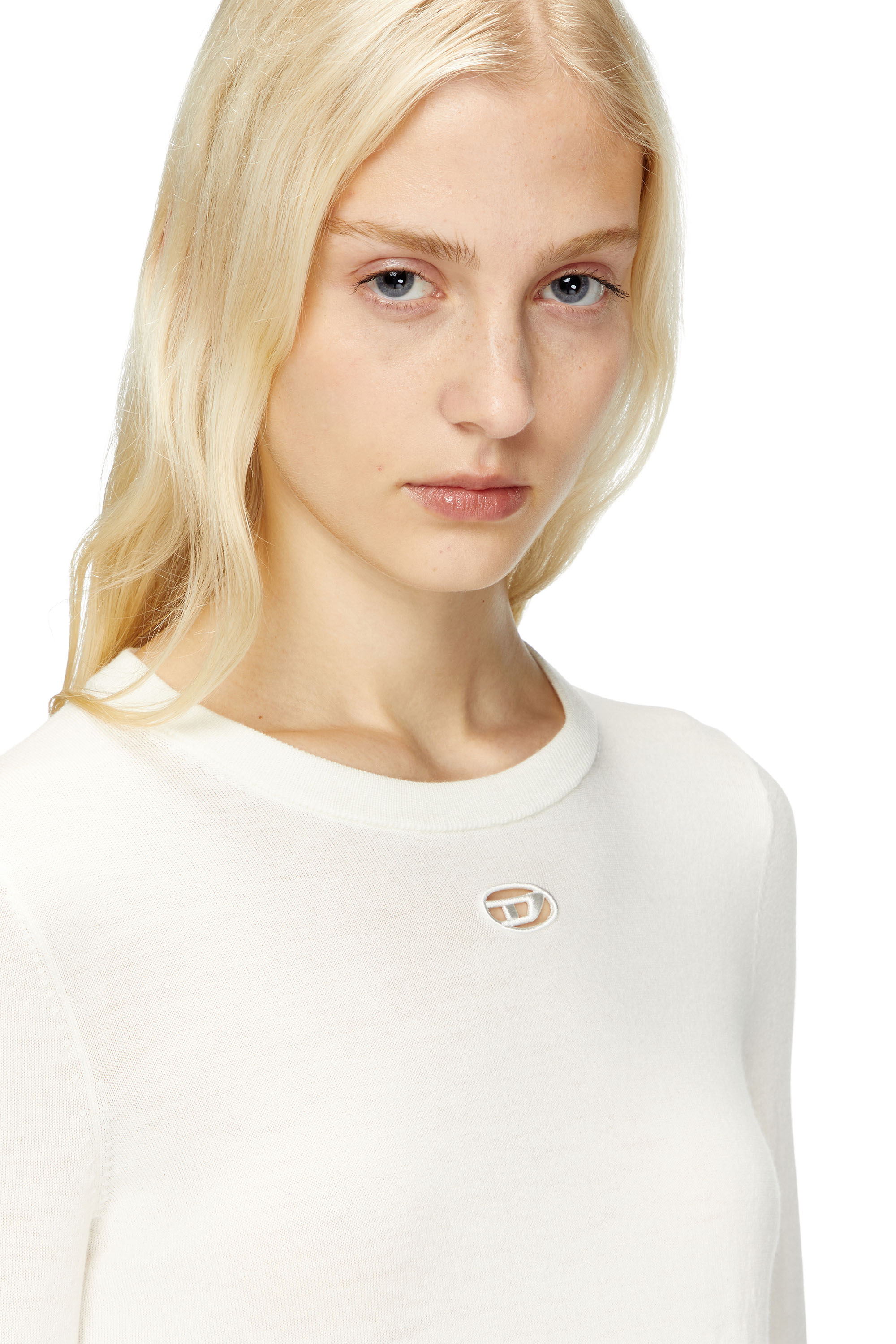 Diesel - M-ALINESA, Female's Wool jumper with cut-out logo in White - 4