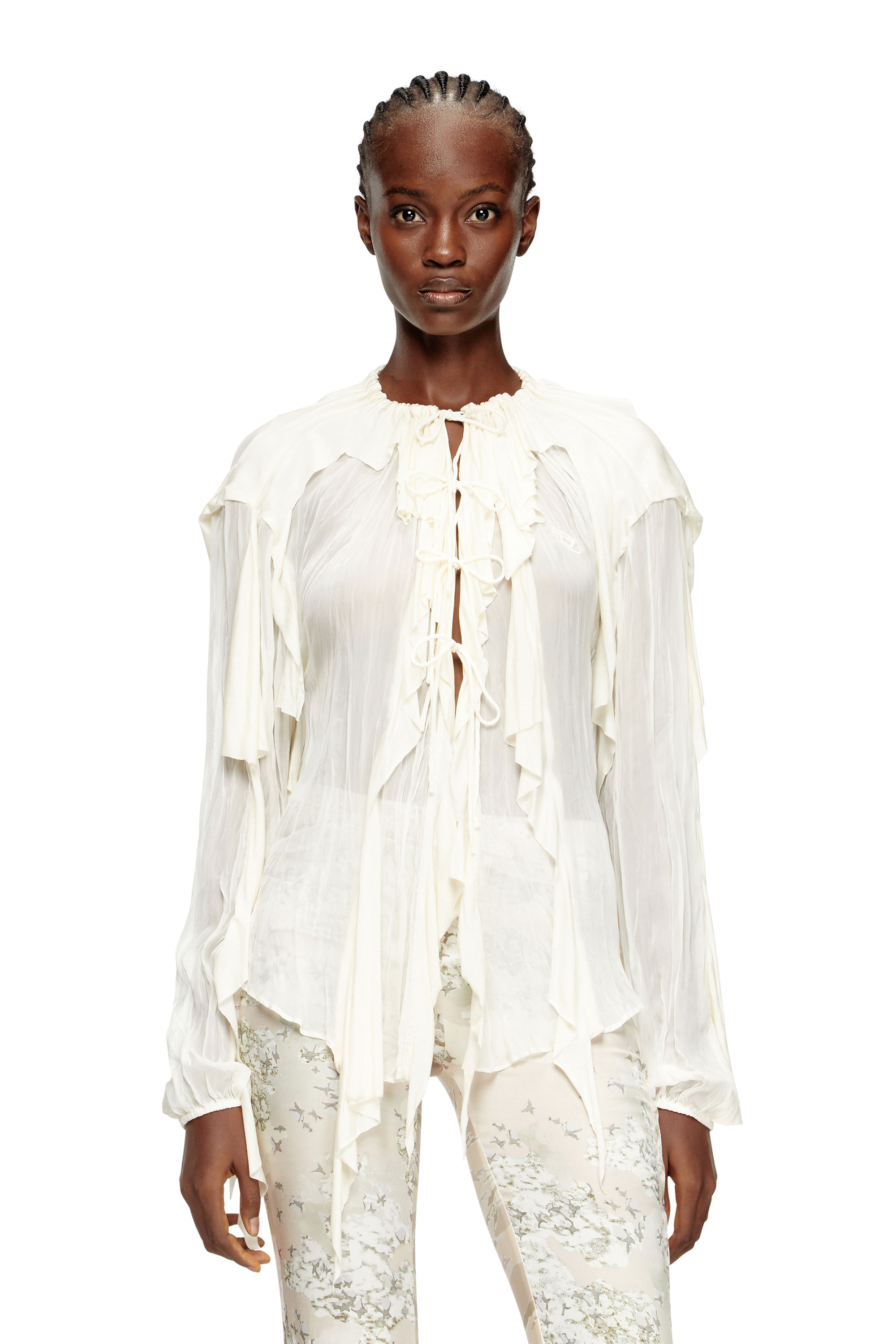 Diesel - C-LASSY, Female's Flounce blouse in crinkled muslin in White - 1