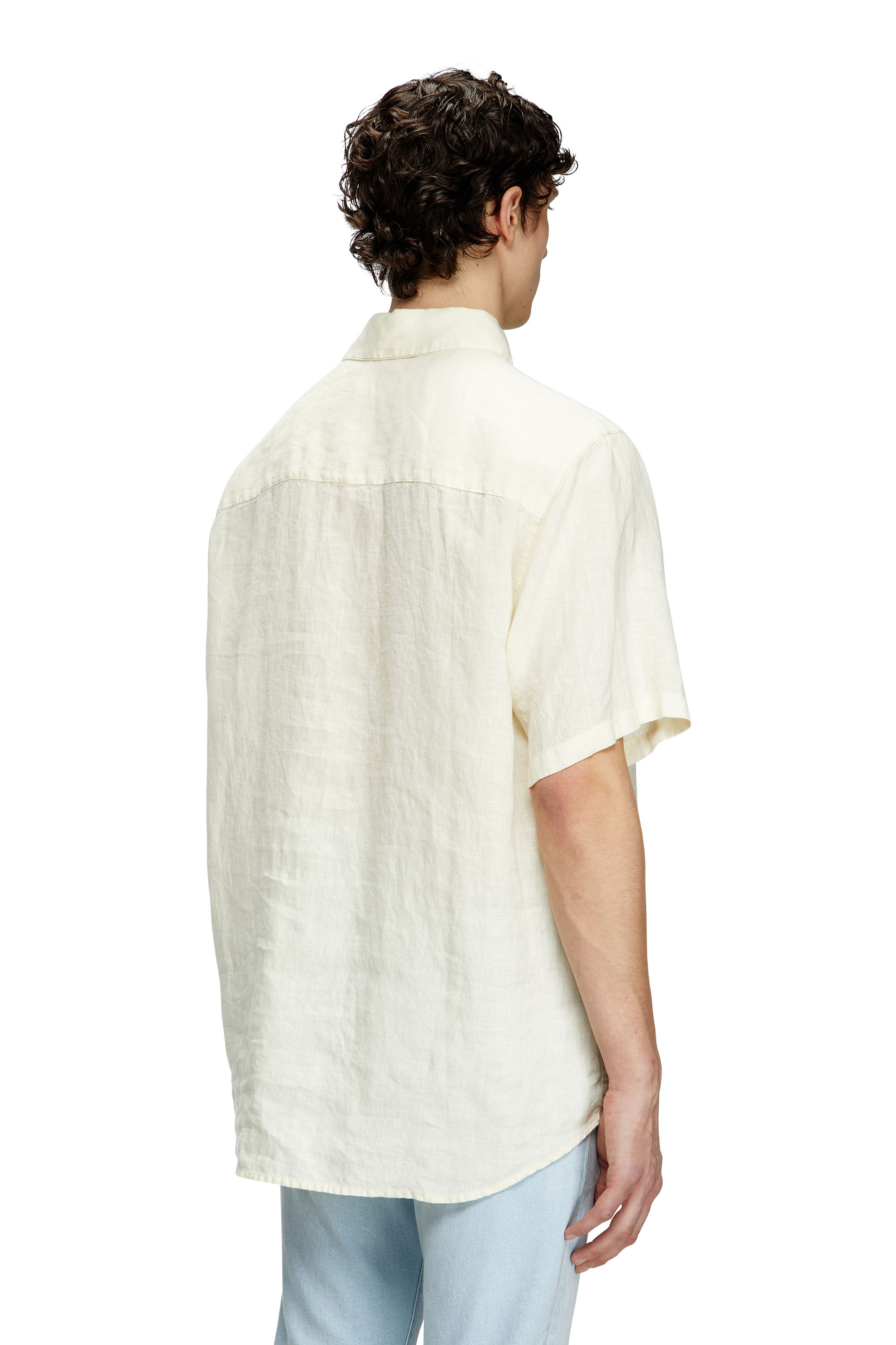 Diesel - S-UCCLE-A, Male's Short-sleeve linen shirt with logo collar in White - 3