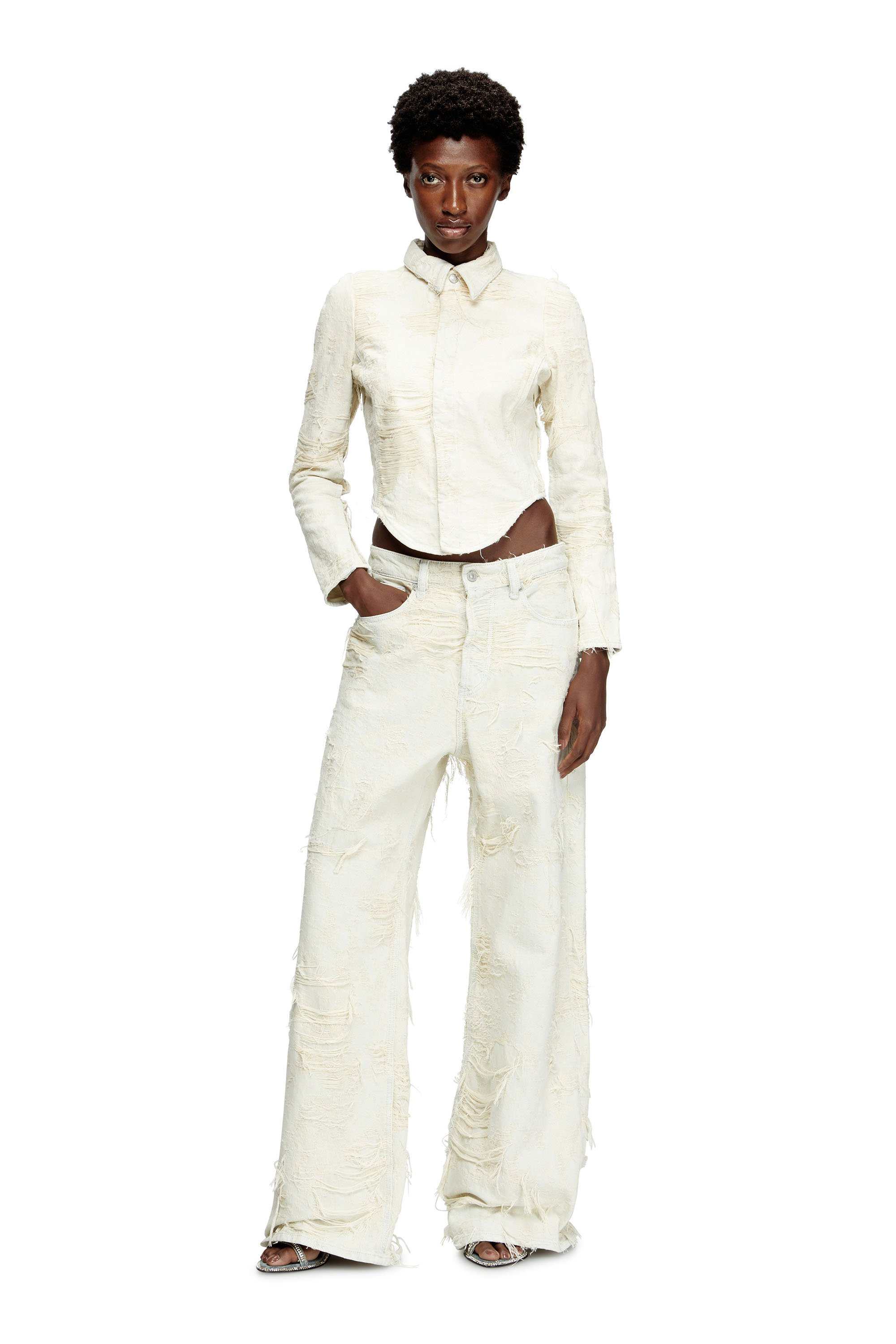 Diesel - DE-MADELINE-FSG, Female's Shirt in jacquard denim with floating threads in White - 2