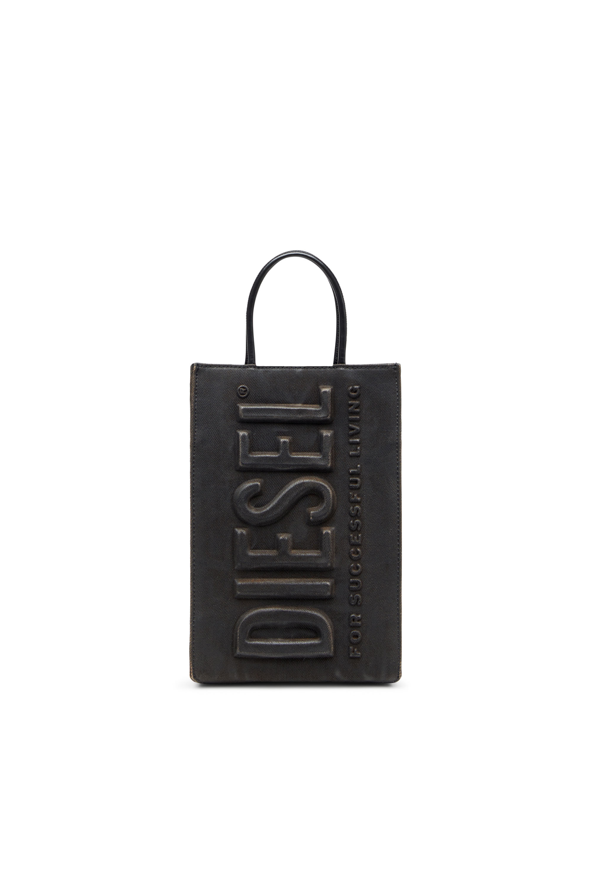 Diesel - LES SHOPPERS SHOPPER M X, Male's Tote bag in coated flocked denim in Black - 1