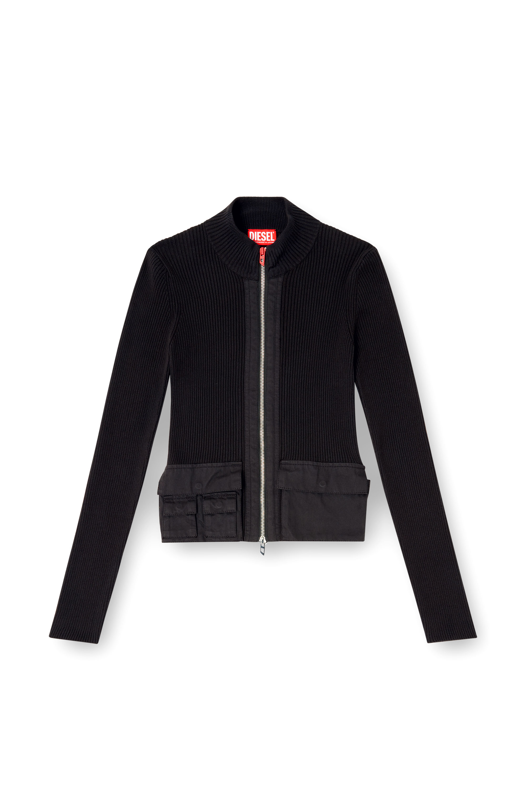 Diesel - M-MELISSA, Robe côtelée avec poches cargo Femme in Noir - 3