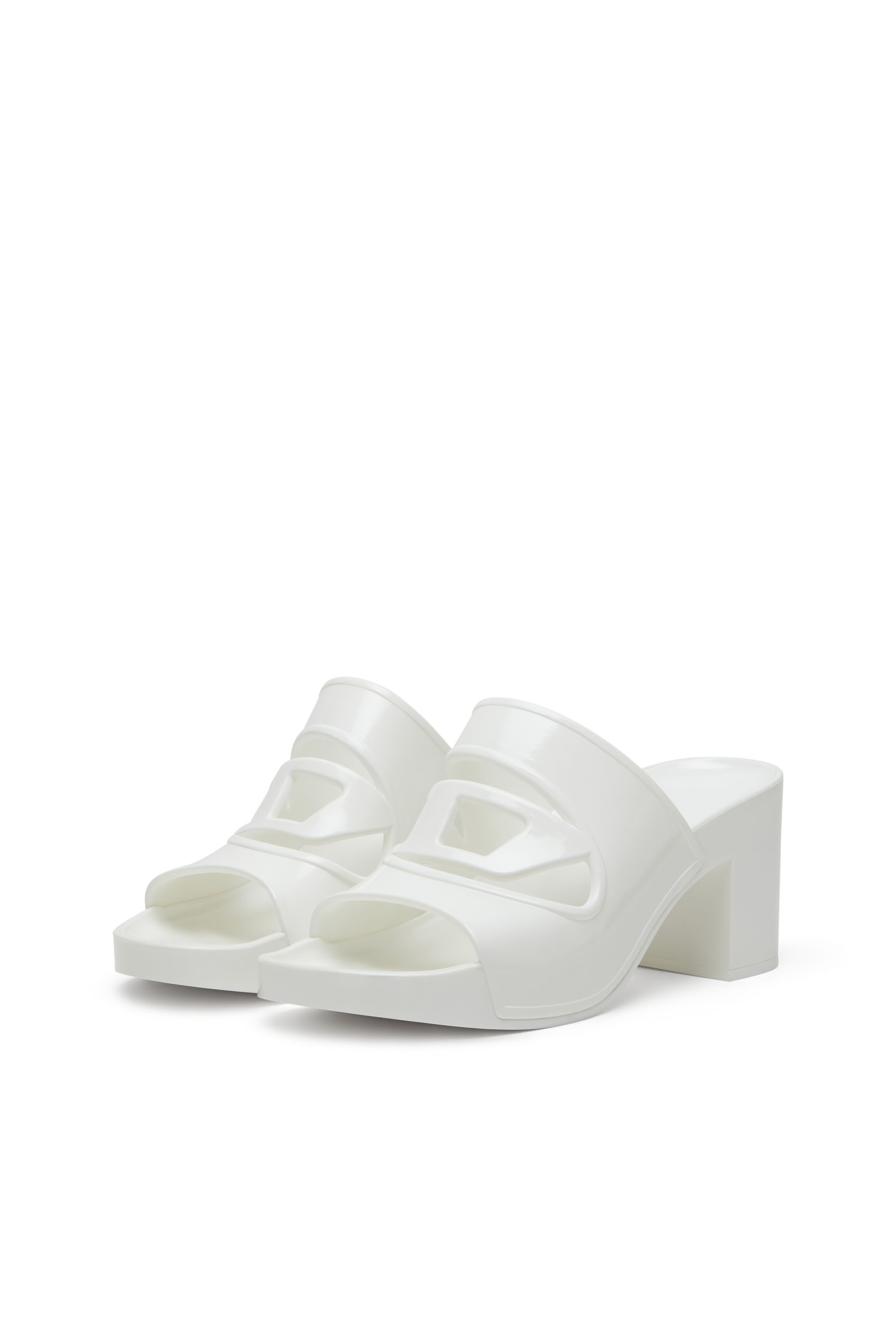 Diesel - SA-BONNIE, Female's Heeled rubber slides with cut-out logo in White - 8