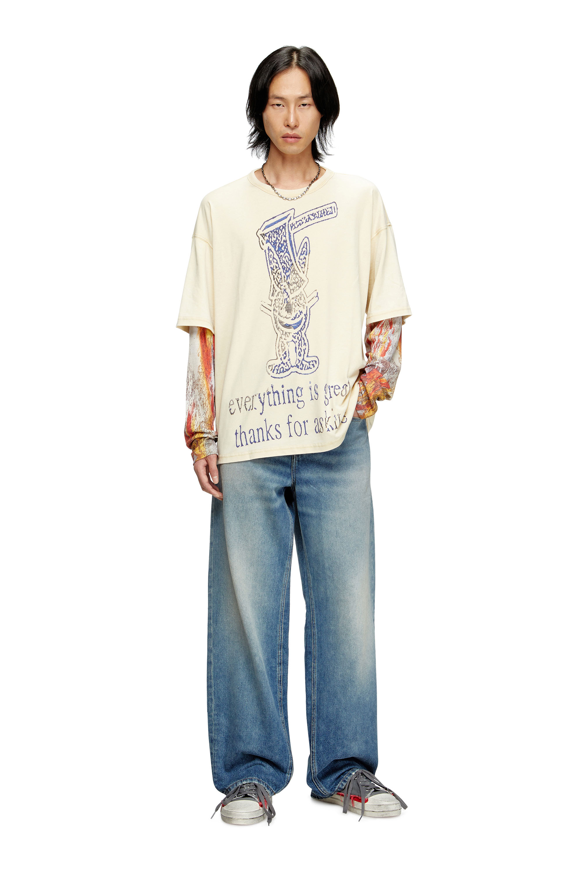 Diesel - T-BOXT-DB-LS-RIB-T1, Male's Long-sleeve T-shirt with layered effect in Beige - 3