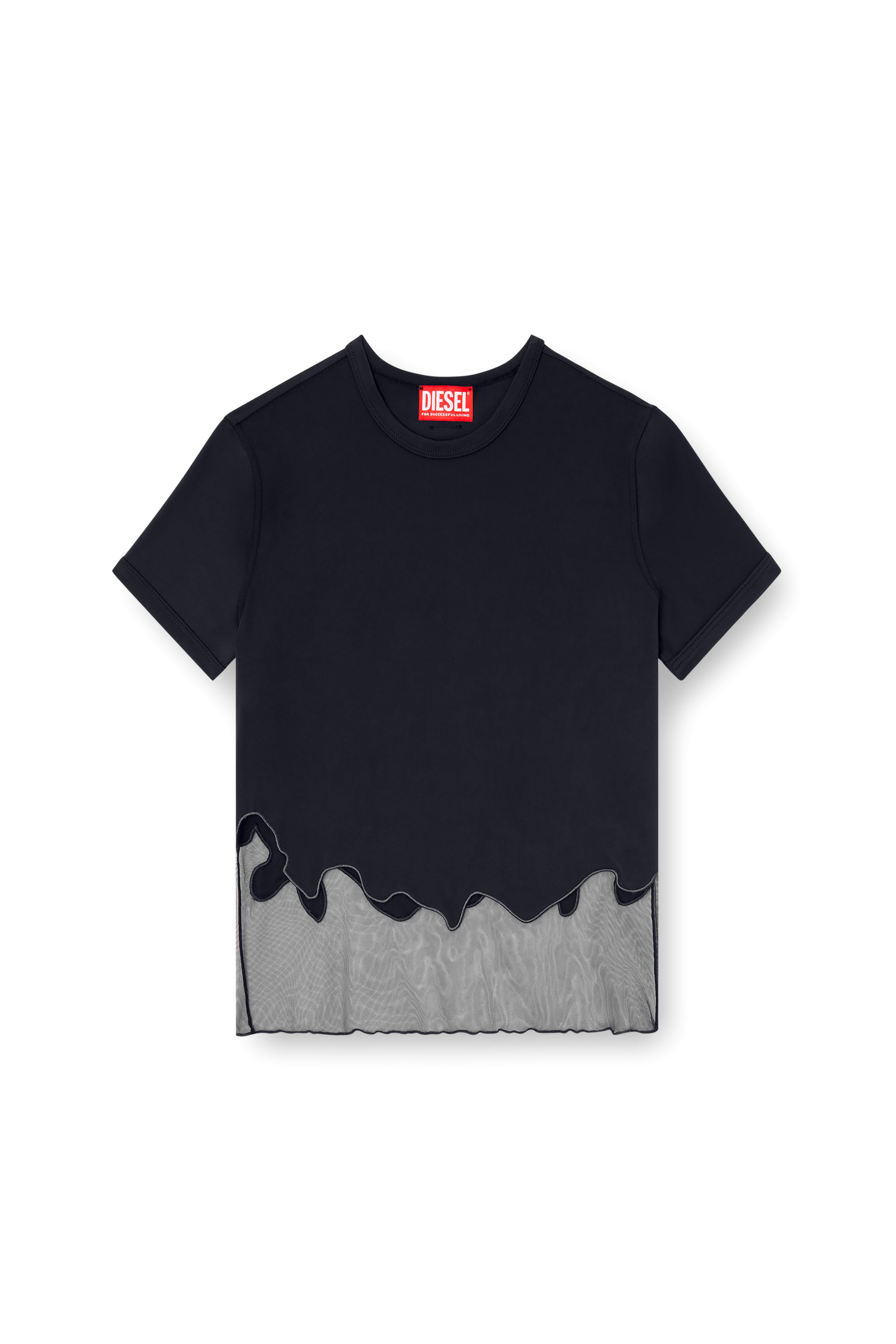 Diesel - T-INLAY-R1, Female's Nylon T-shirt with tulle insert in Black - 4