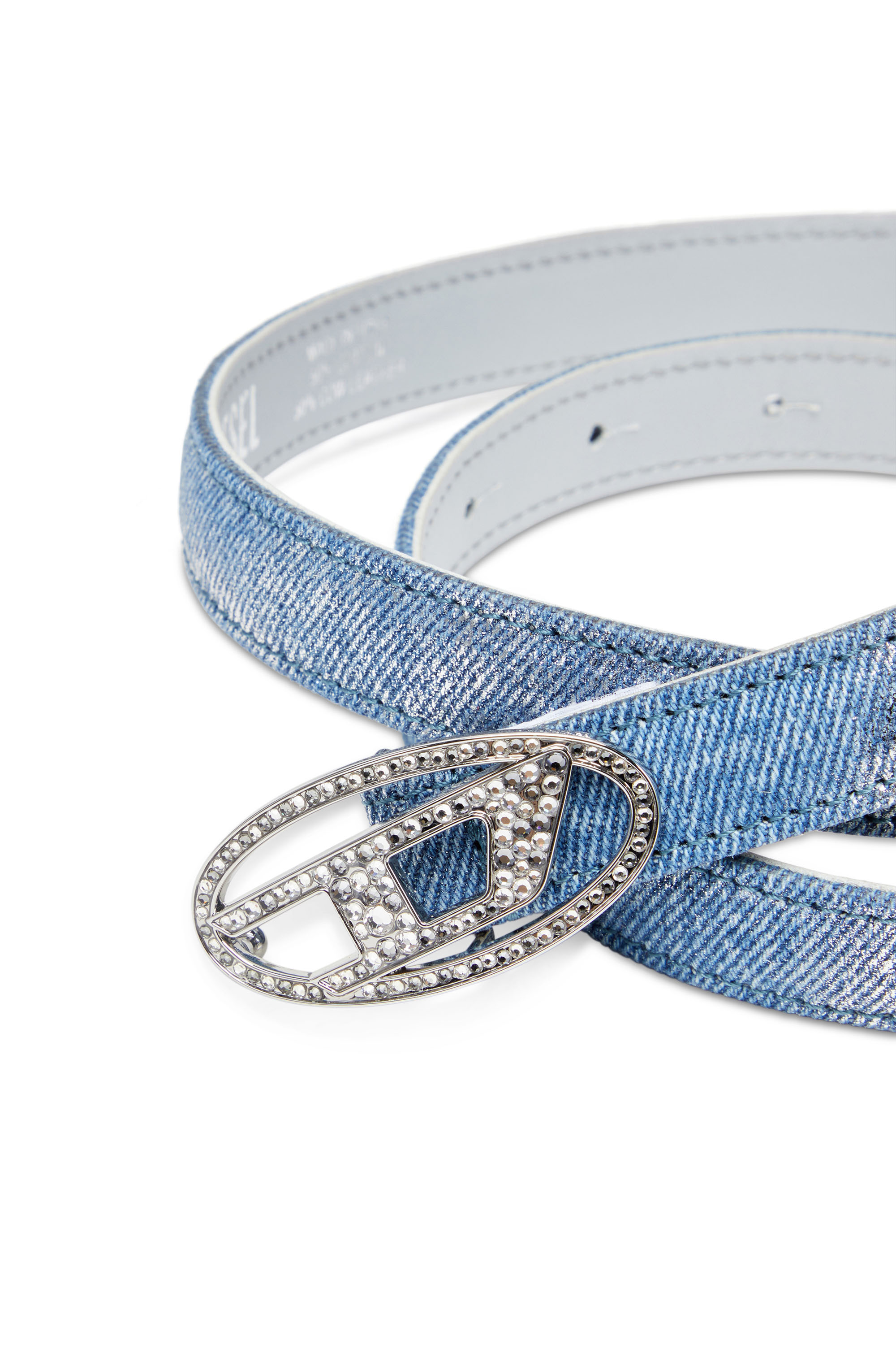 Diesel - B-1DR STRASS 20, Ceinture slim en cuir et denim métallisé Femme in Bleu - 3