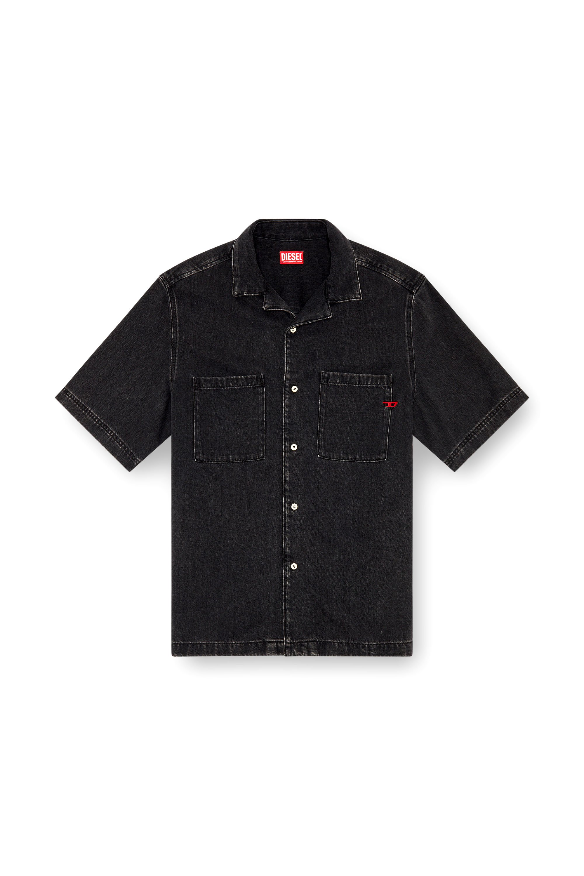 Diesel - D-PAROSHORT, Male's Bowling shirt in Tencel denim in Black - 5