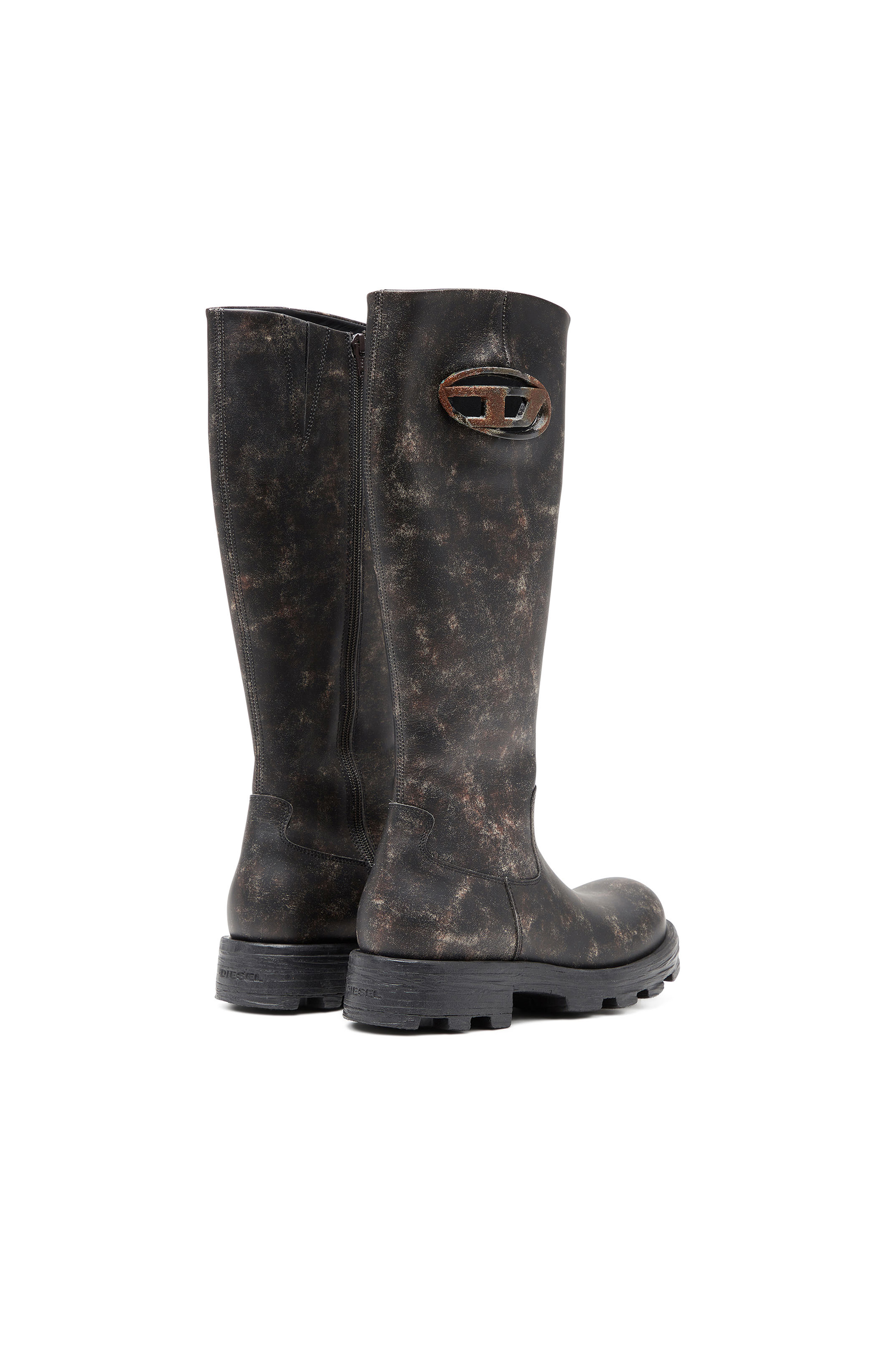 Diesel - D-HAMMER HB D W, Female's D-Hammer-Knee-high boots in distressed leather in Brown - 3