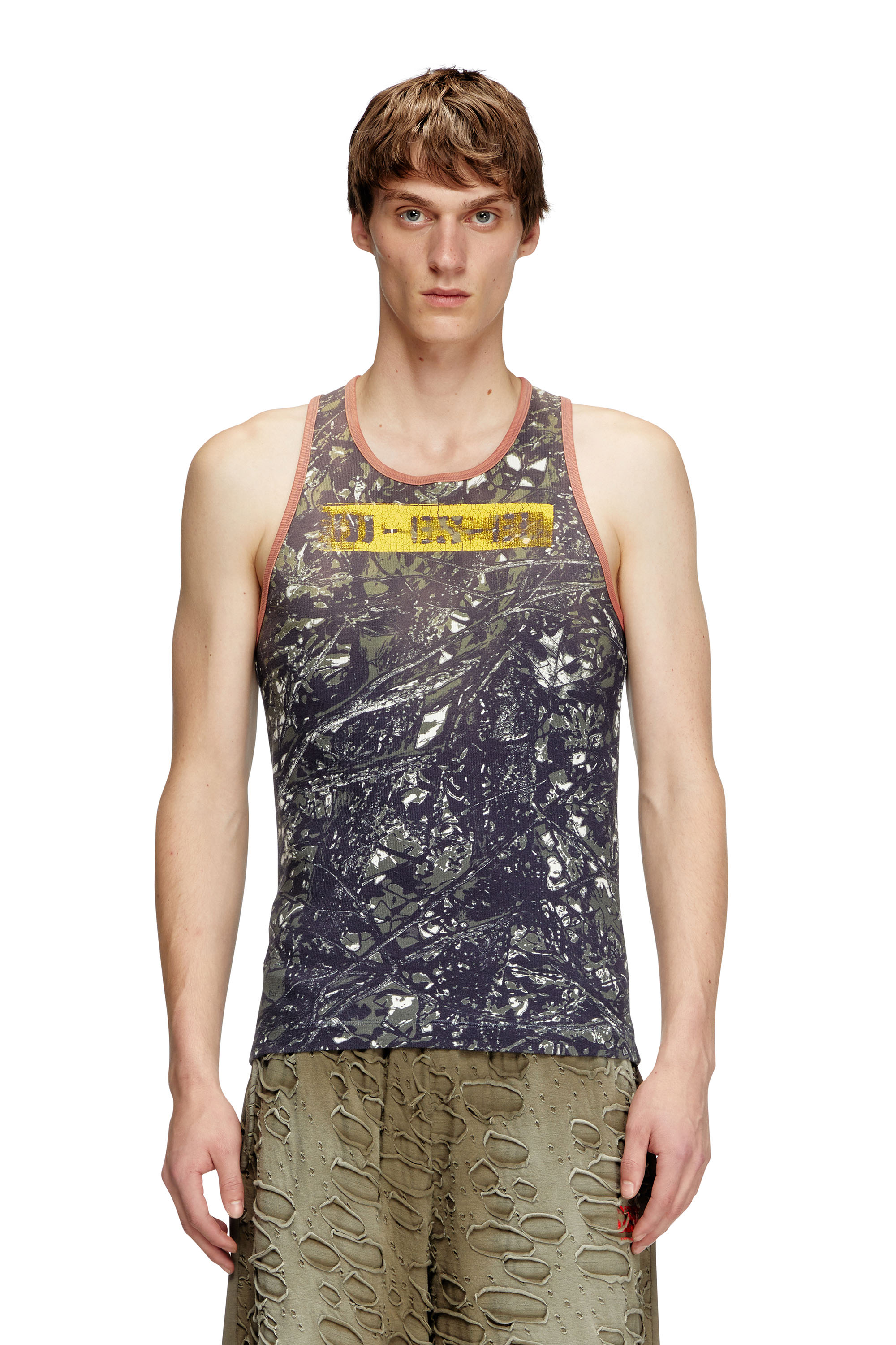 Diesel - T-LIFTY-CAMOU, Male's Camo print vest with contrasting trims in Black/Green - 1