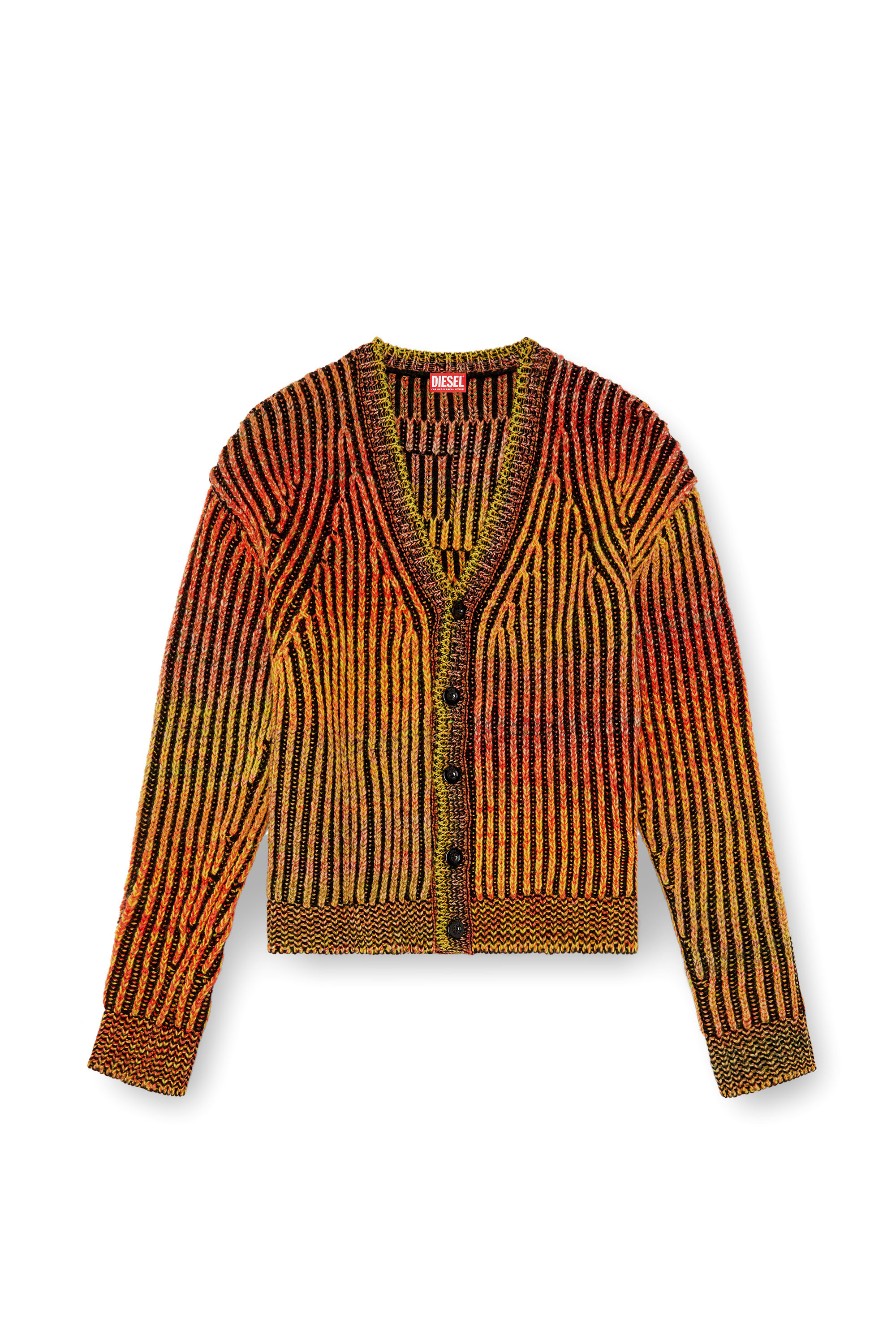 Diesel - K-OAKLAND-CR, Male's Striped ribbed cardigan in wool blend in Orange - 6