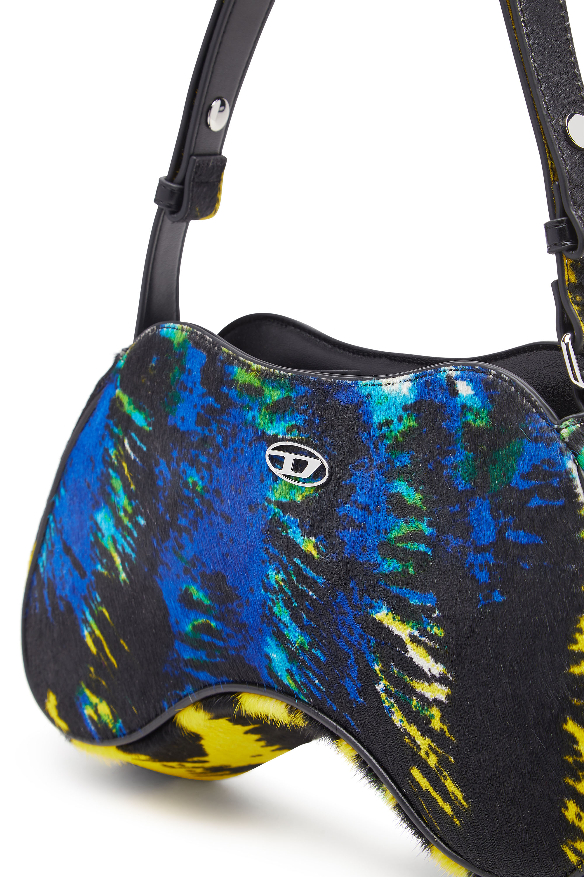 Diesel - PLAY SHOULDER, Female's Play-Shoulder bag in tiger-print calf hair in Yellow/Blue - 5