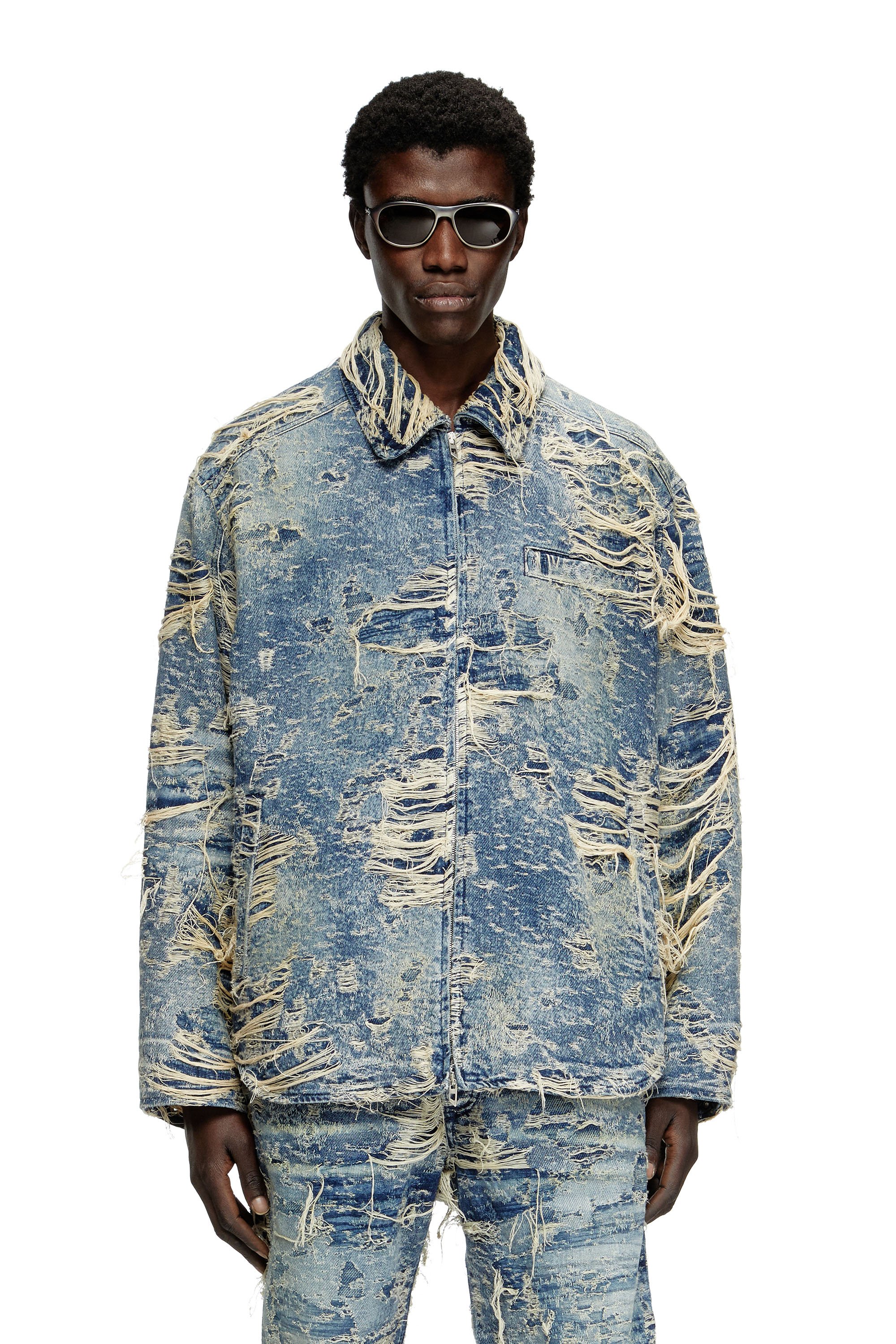 Diesel - D-IVAR-FSG1, Male's Jacket in floating-thread denim in Medium Blue - 1