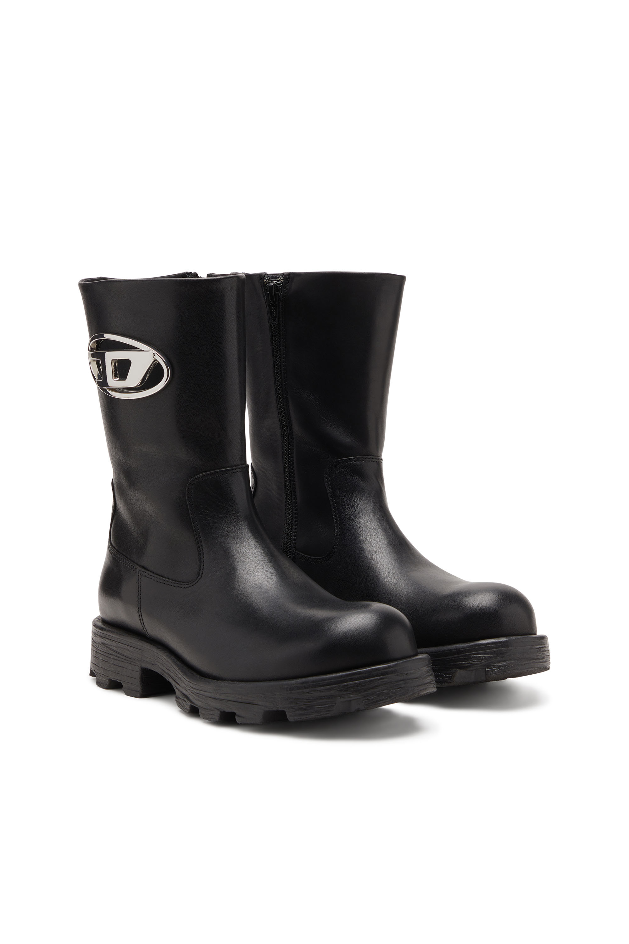 Diesel - D-HAMMER BKR D W, D-Hammer-Bottes de motard en cuir brillant Femme in Noir - 2