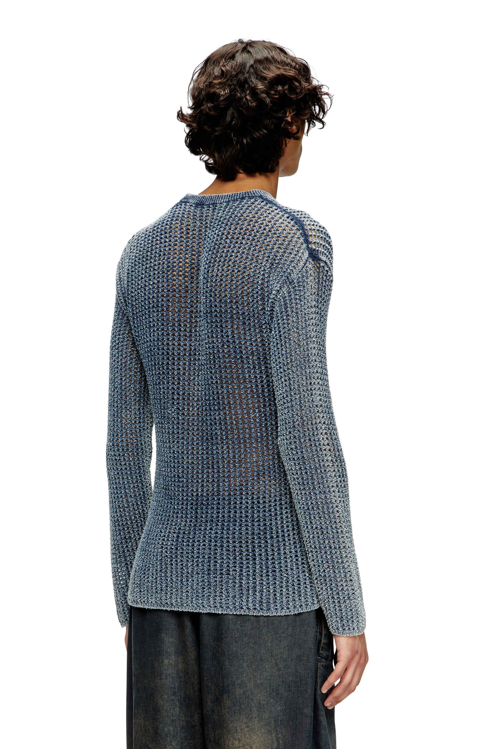 Diesel - K-REDROS, Pull en maille mesh en fil de denim Homme in Bleu - 3