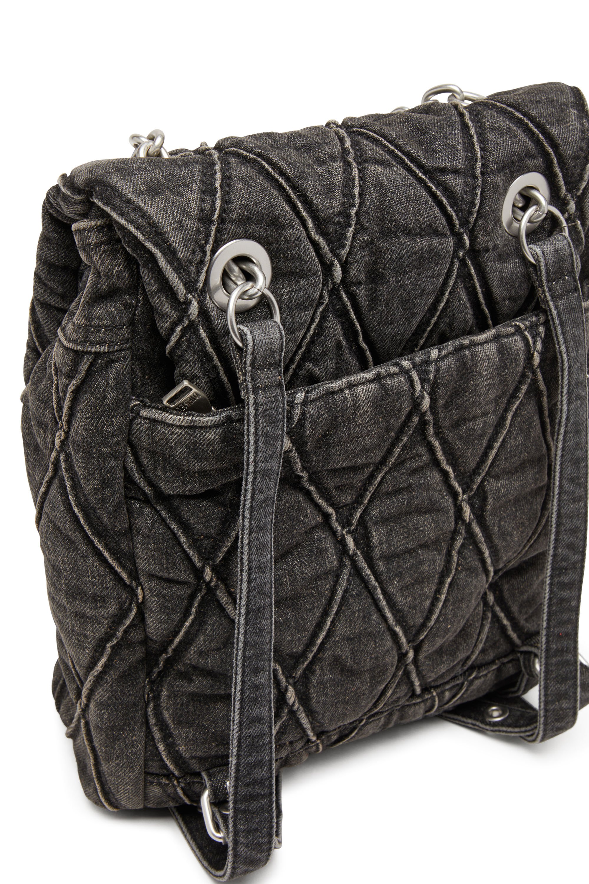 Diesel - CHARM-D BACKPACK S, Female Charm-D S-Backpack in Argyle quilted denim in Black - Image 5