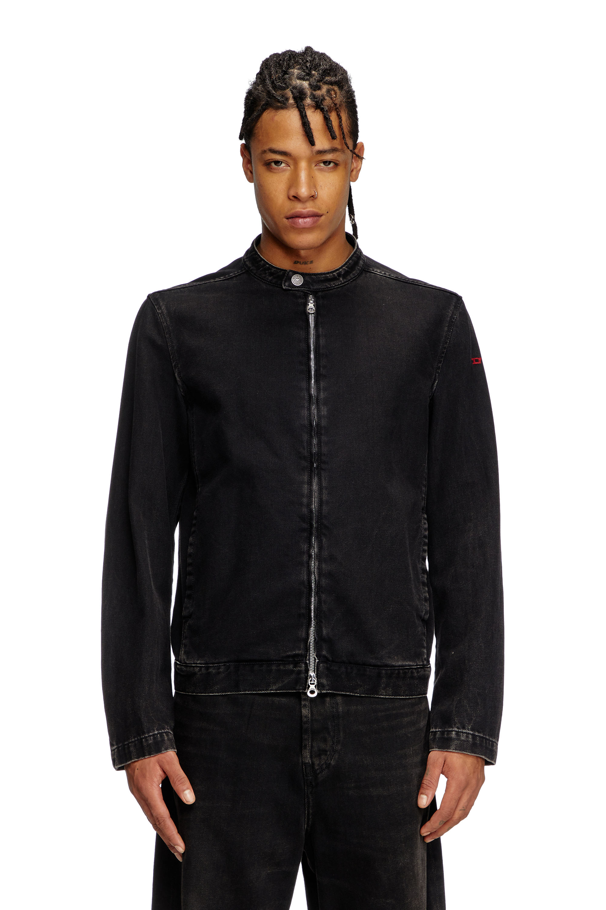 Diesel - D-GLORY, Male's Moto jacket in clean-wash denim in Black - 1